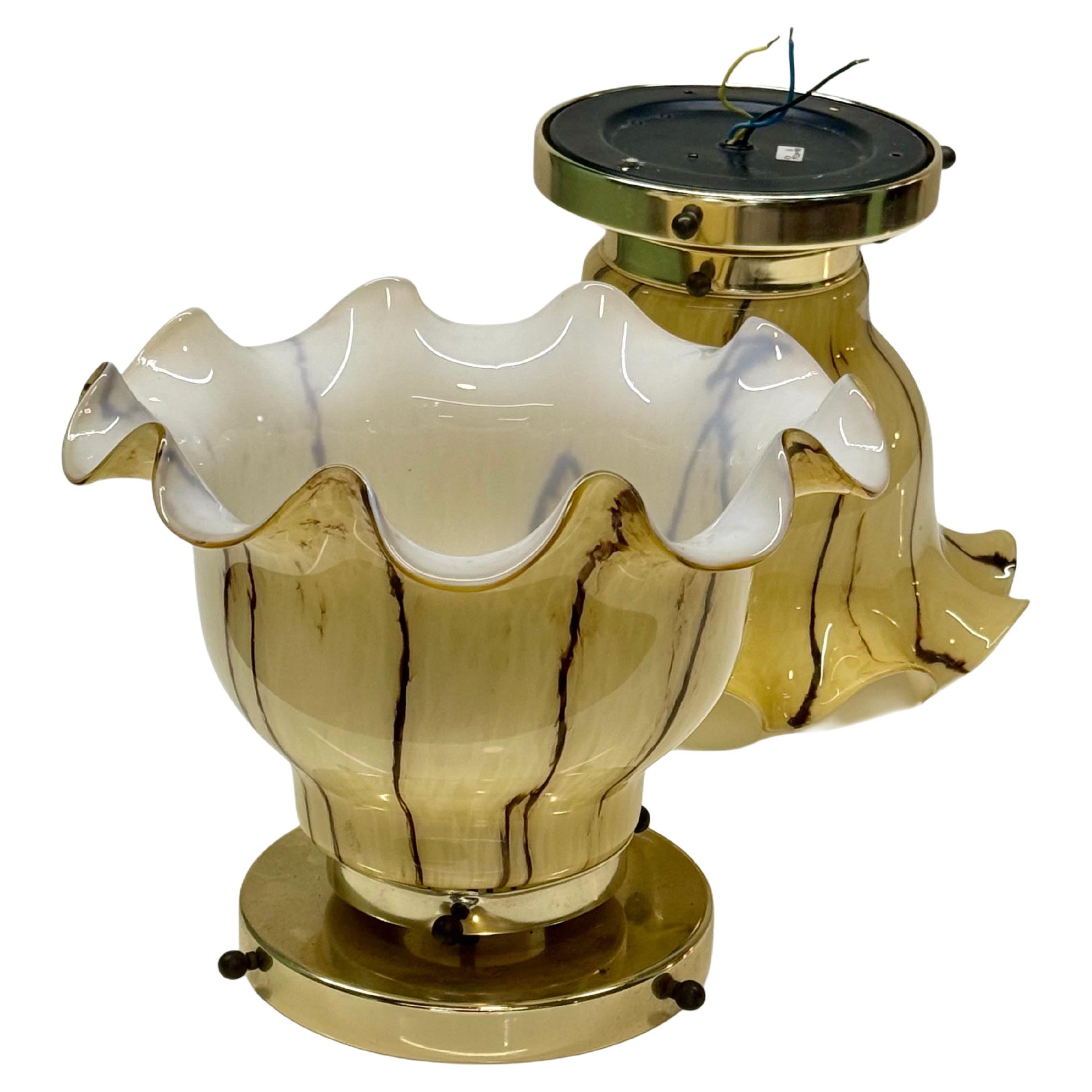Paar, feine Vintage-Decken-/Wandleuchte aus gerafftem Glas von Peill & Putzler, 1970er Jahre