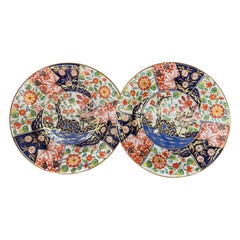 PAIR Finest Antique English Coalport porcelain Rock&Tree Imari Cabinet Plates