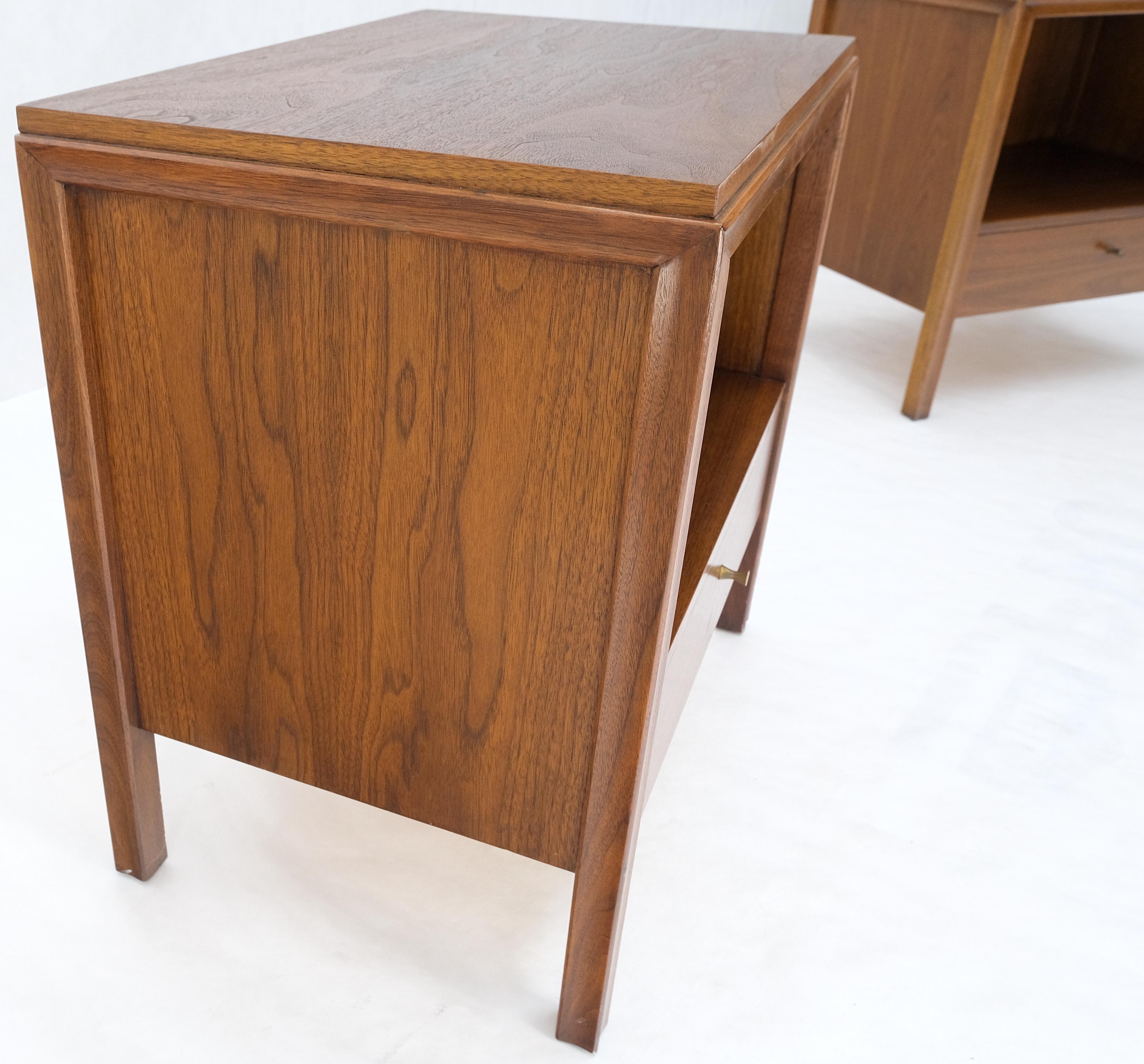 Pair Finished Back Danish Mid Century Modern One Drawer Walnut Night Stands MINT For Sale 3