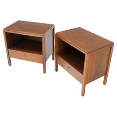 Pair Finished Back Danish Mid Century Modern One Drawer Walnut Night Stands MINT