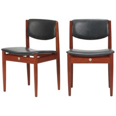 Pair Finn Juhl Model 197 Chairs Leather Teak, 1960s