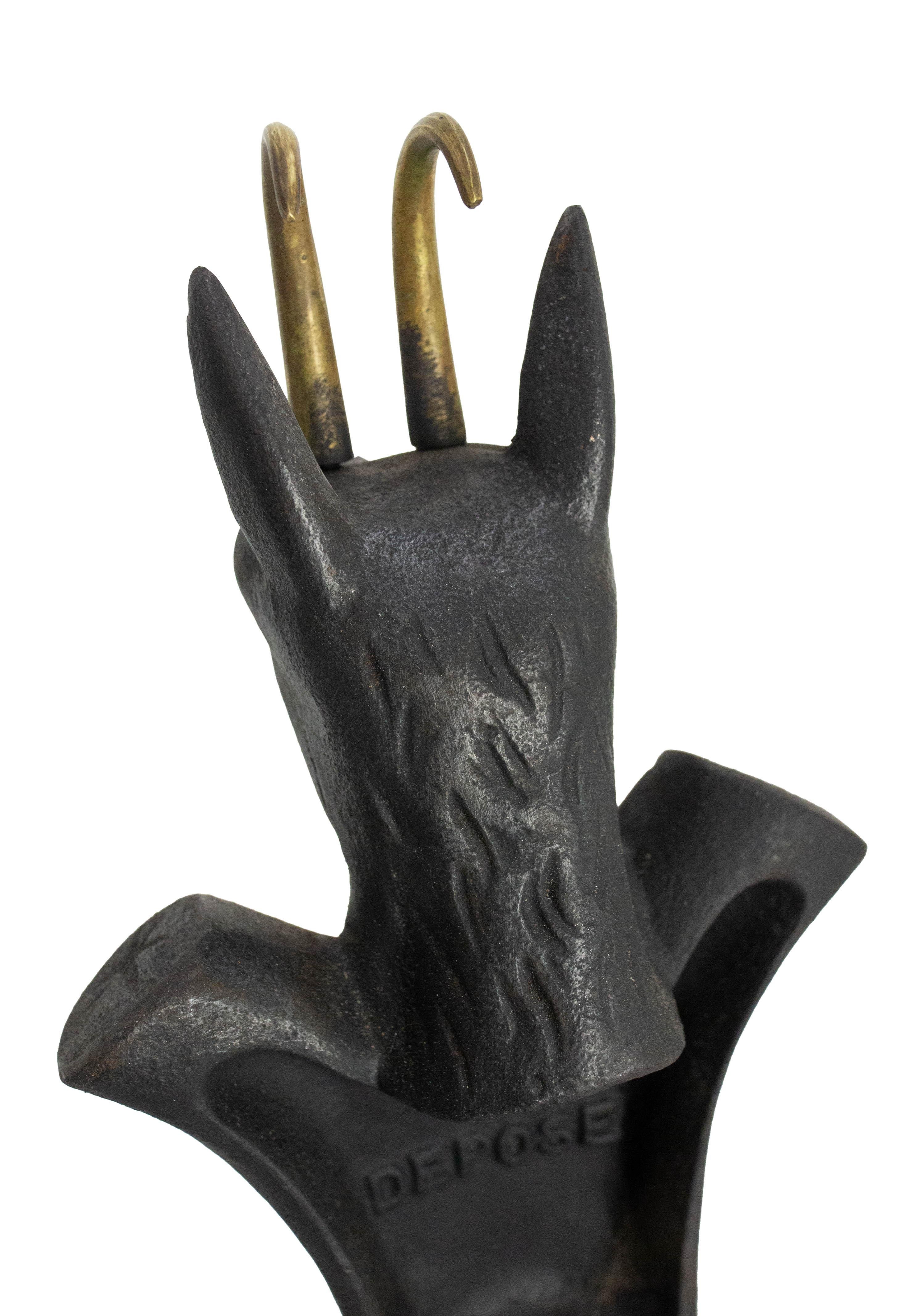 Pair Fireplace Andirons Wrought Iron Firedogs Ibex Inspiration, France, c 1950 For Sale 5