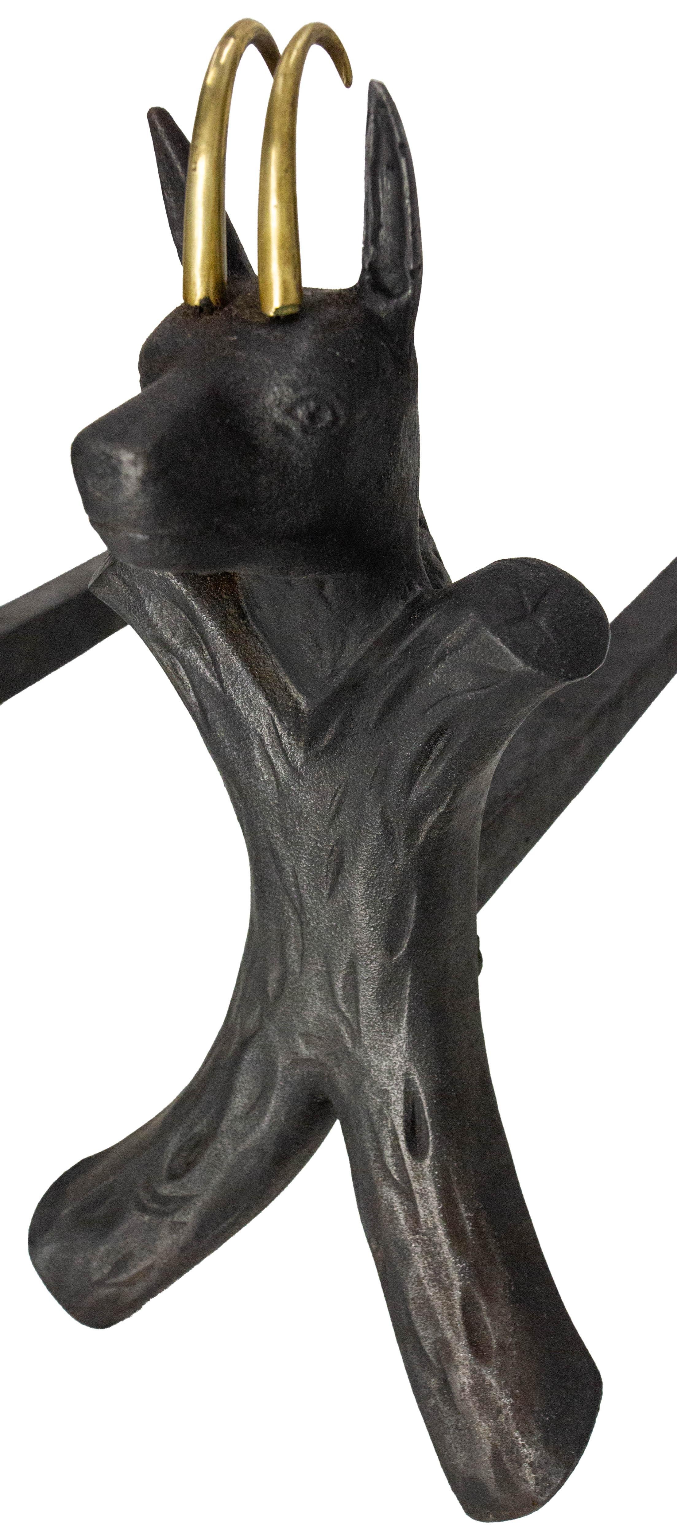 Pair Fireplace Andirons Wrought Iron Firedogs Ibex Inspiration, France, c 1950 For Sale 2