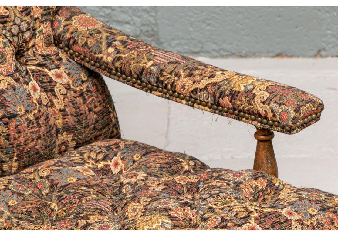 Edwardian Pair Fireside Tapestry Upholstered Armchairs