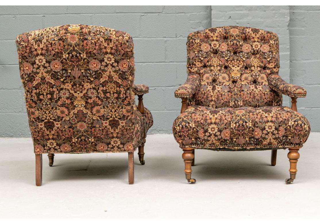 20th Century Pair Fireside Tapestry Upholstered Armchairs