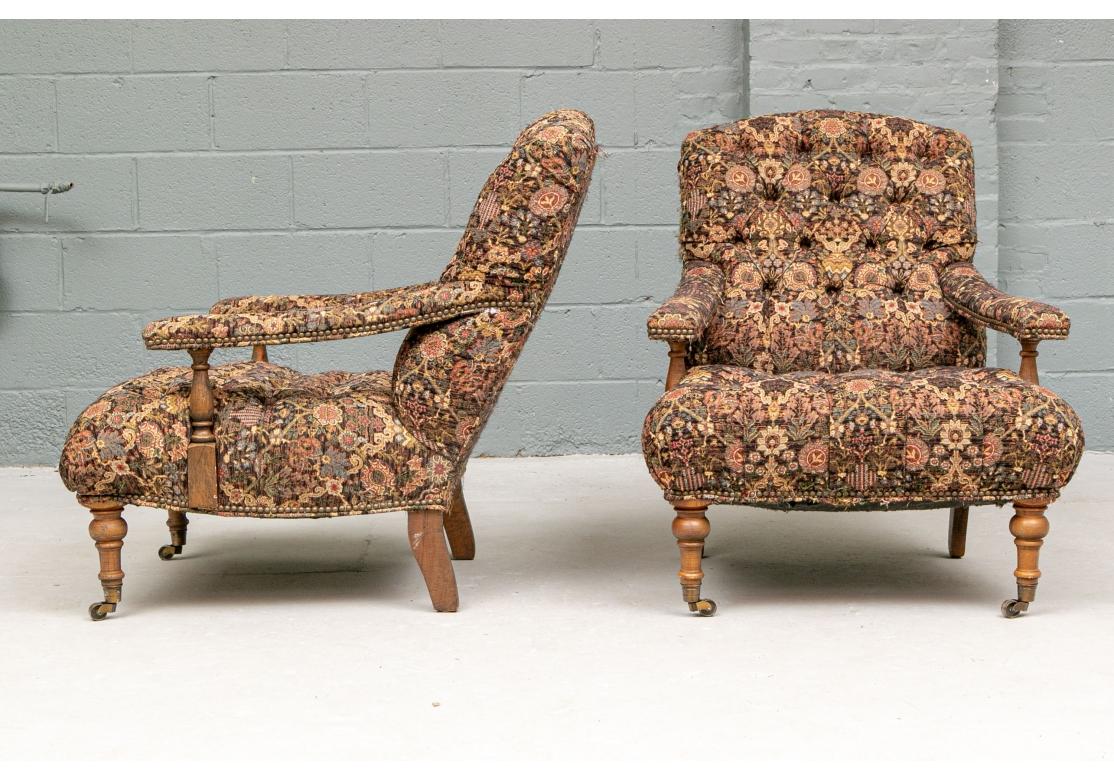 Pair Fireside Tapestry Upholstered Armchairs 3