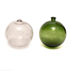 Pair fishing float buoy black & clear glass sea nautical