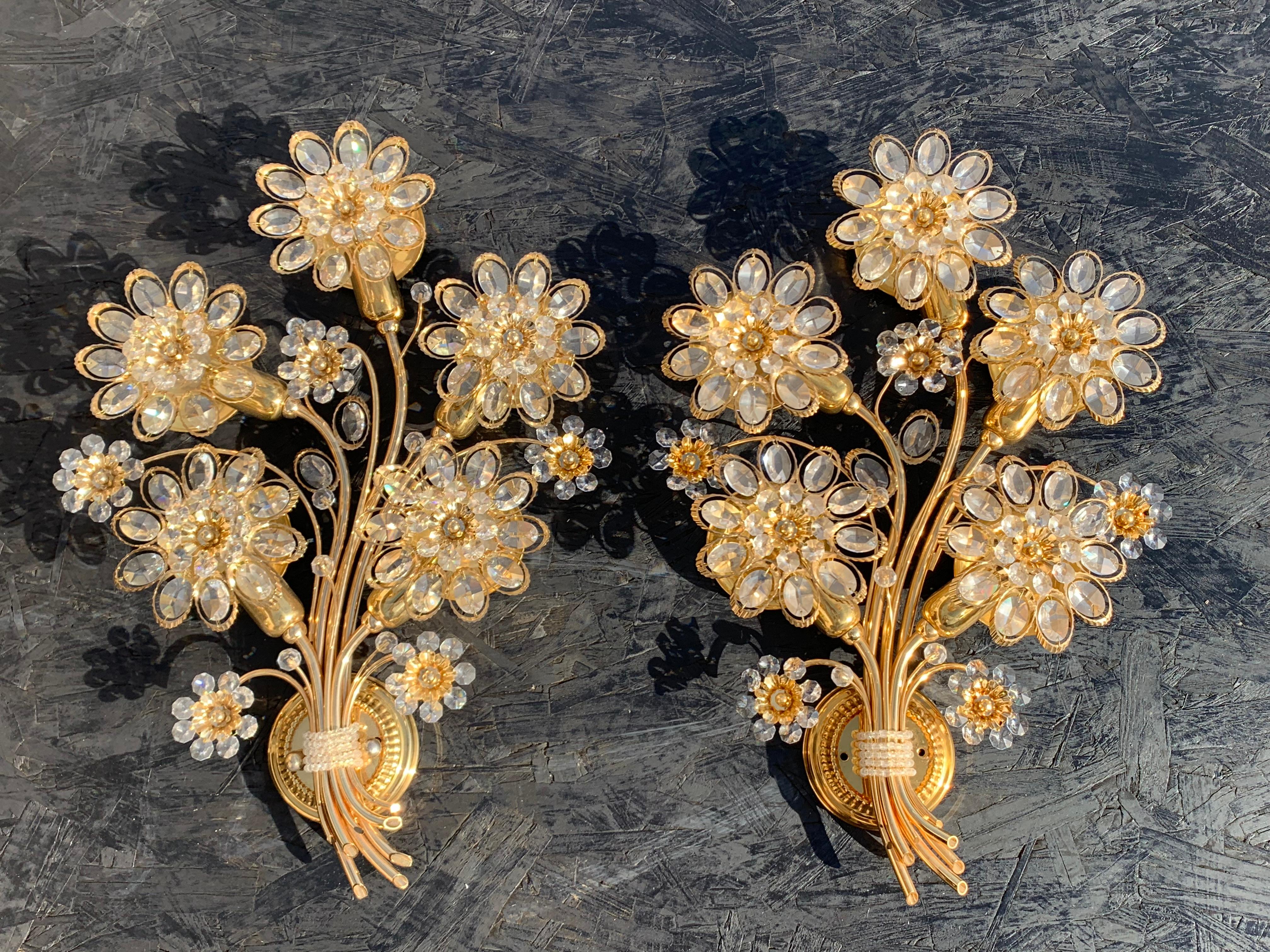 Pair of Five-Light Brass Palwa Wall Sconce For Sale 9