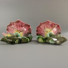 Pair Fives-Lille Majolica Butterfly Wall Pockets