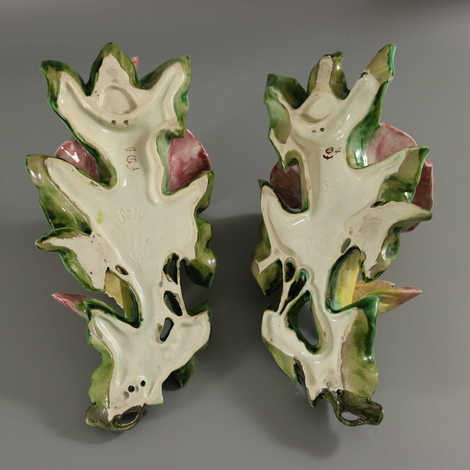 Pair Fives-Lille Majolica Butterfly Wall Pockets 1