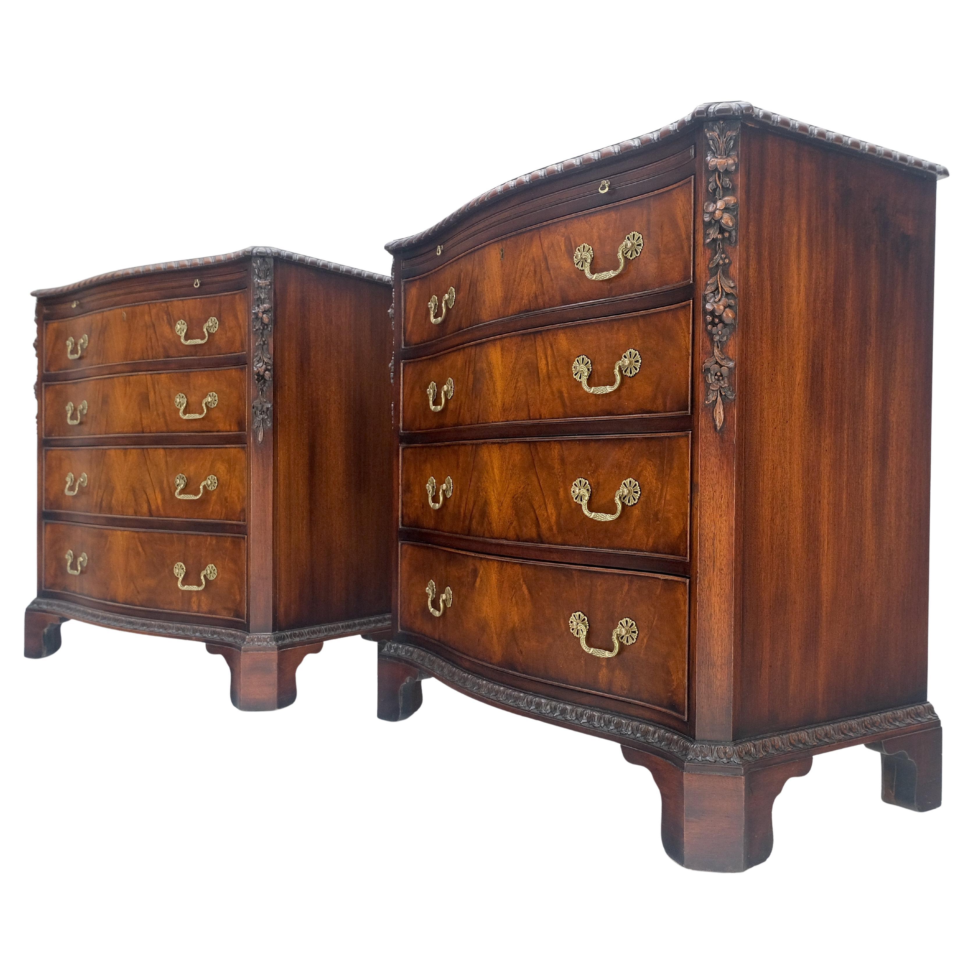 Pair Flame Mahogany Brass Pulls 4 Drawers Pull Out Trays Bachelor Chest Dresers