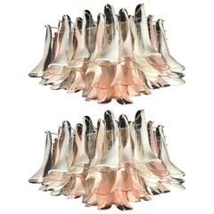 Pair 'Flamingo' 64 Petal Italian Chandeliers Ceiling Lights, Murano