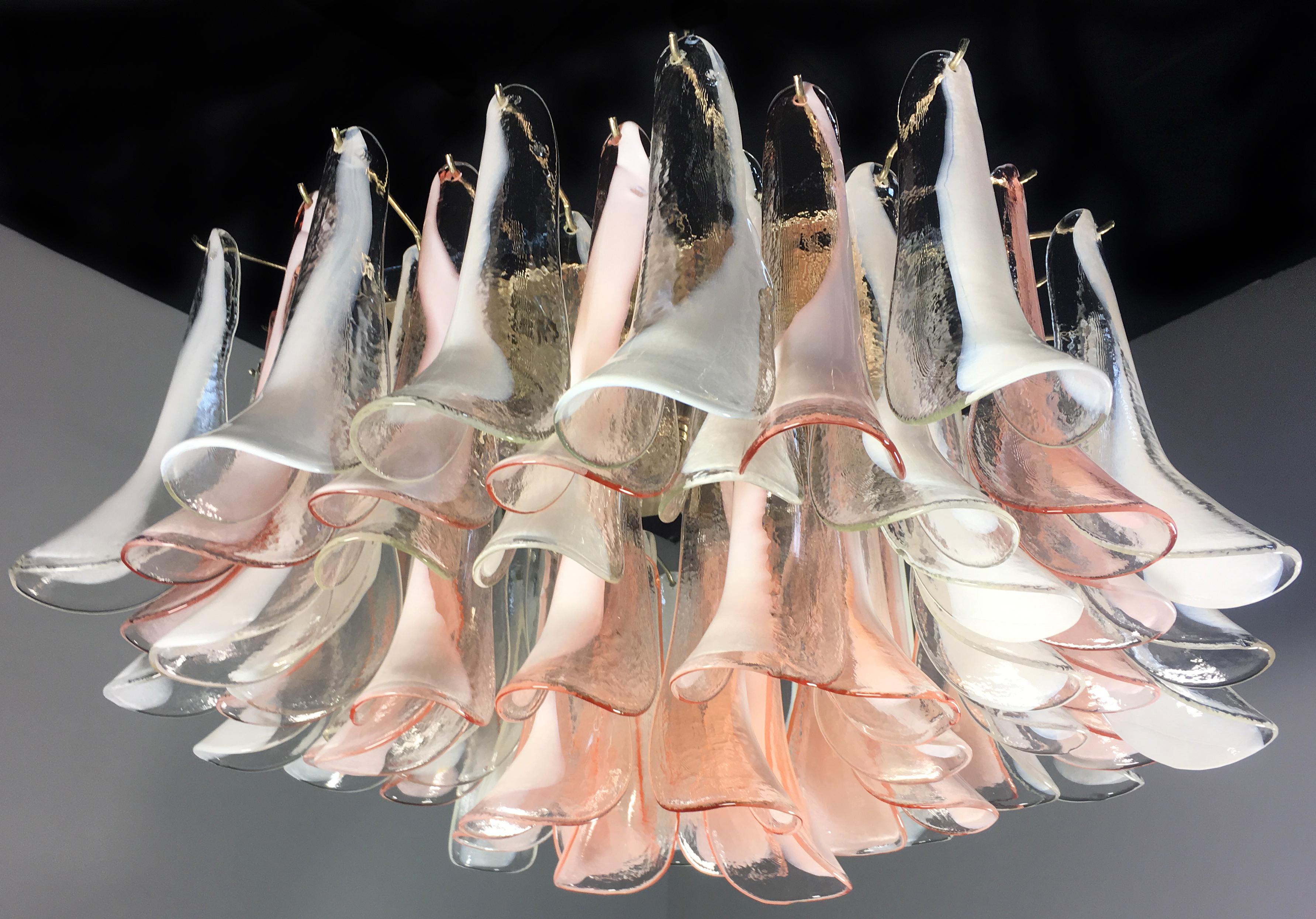 Pair 'Flamingo' 64 Petal Italian Chandeliers Ceiling Lights, Murano In Excellent Condition For Sale In Budapest, HU