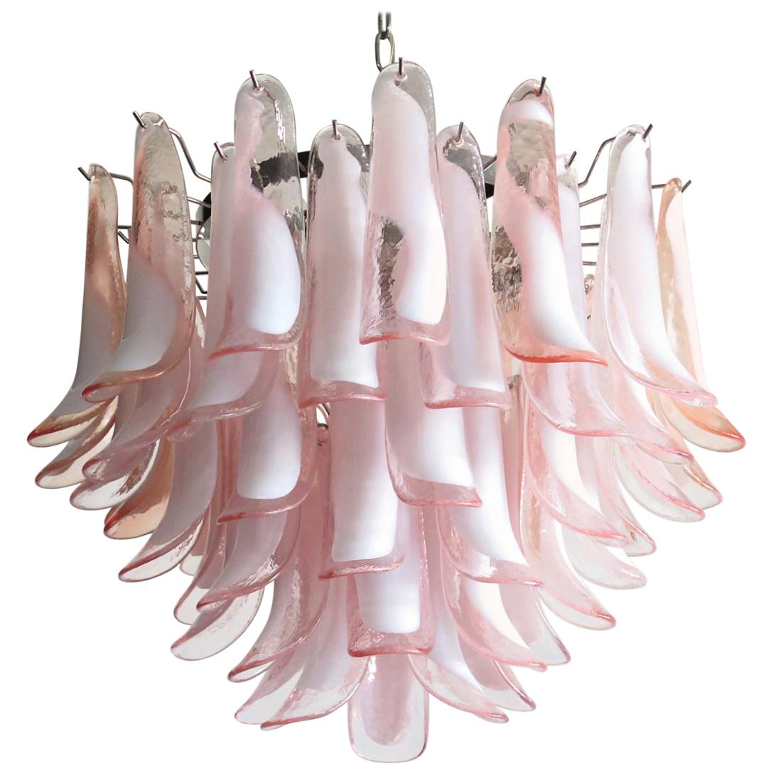 Pair 'Flamingo' Italian 53 Petal Chandeliers, Murano 6