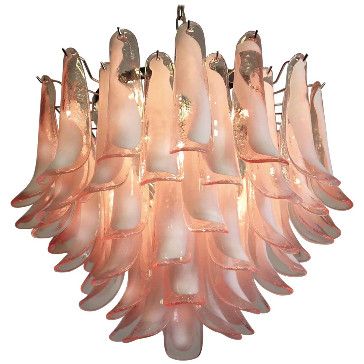 20th Century Pair 'Flamingo' Italian 53 Petal Chandeliers, Murano