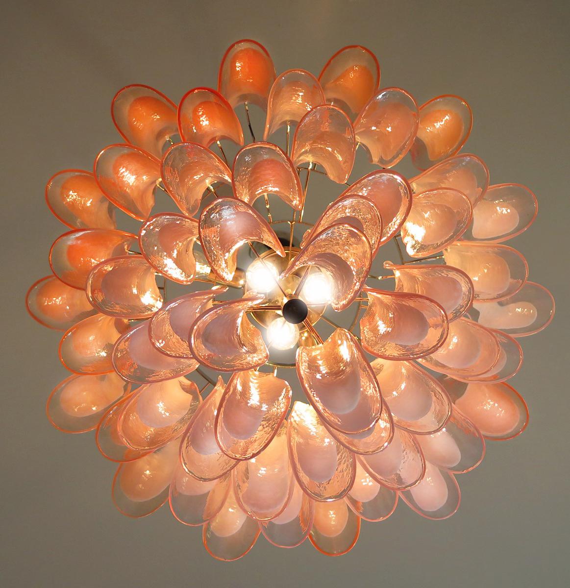 Pair of 'Flamingo' Italian Petal Chandeliers, Murano 5