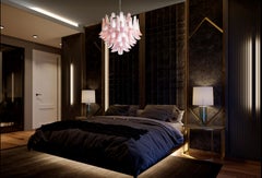Pair Flamingo' Italian Pink Petal Chandeliers, Murano