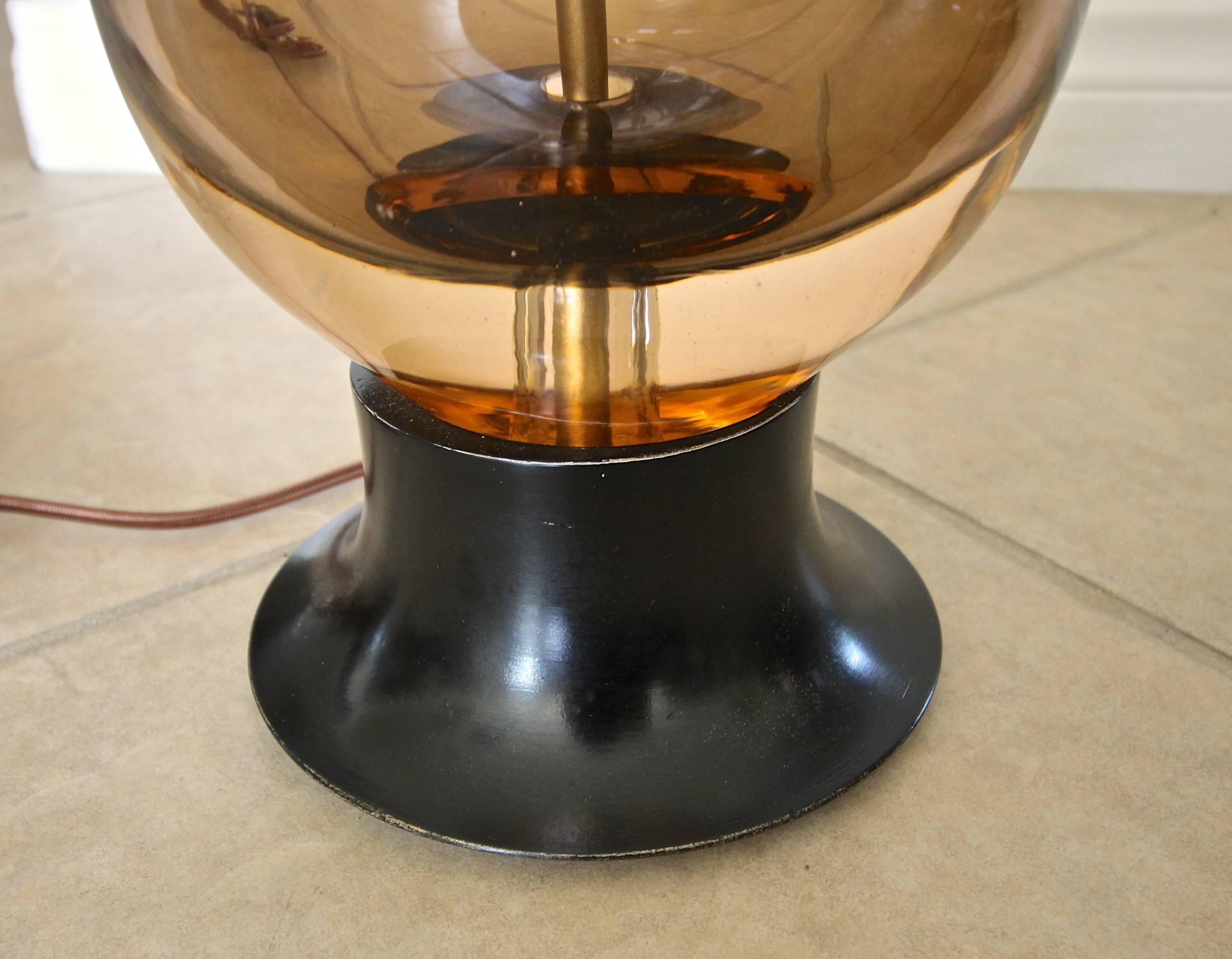 Pair of Flavio Poli Seguso Sommerso Murano Brown Glass Table Lamps 6