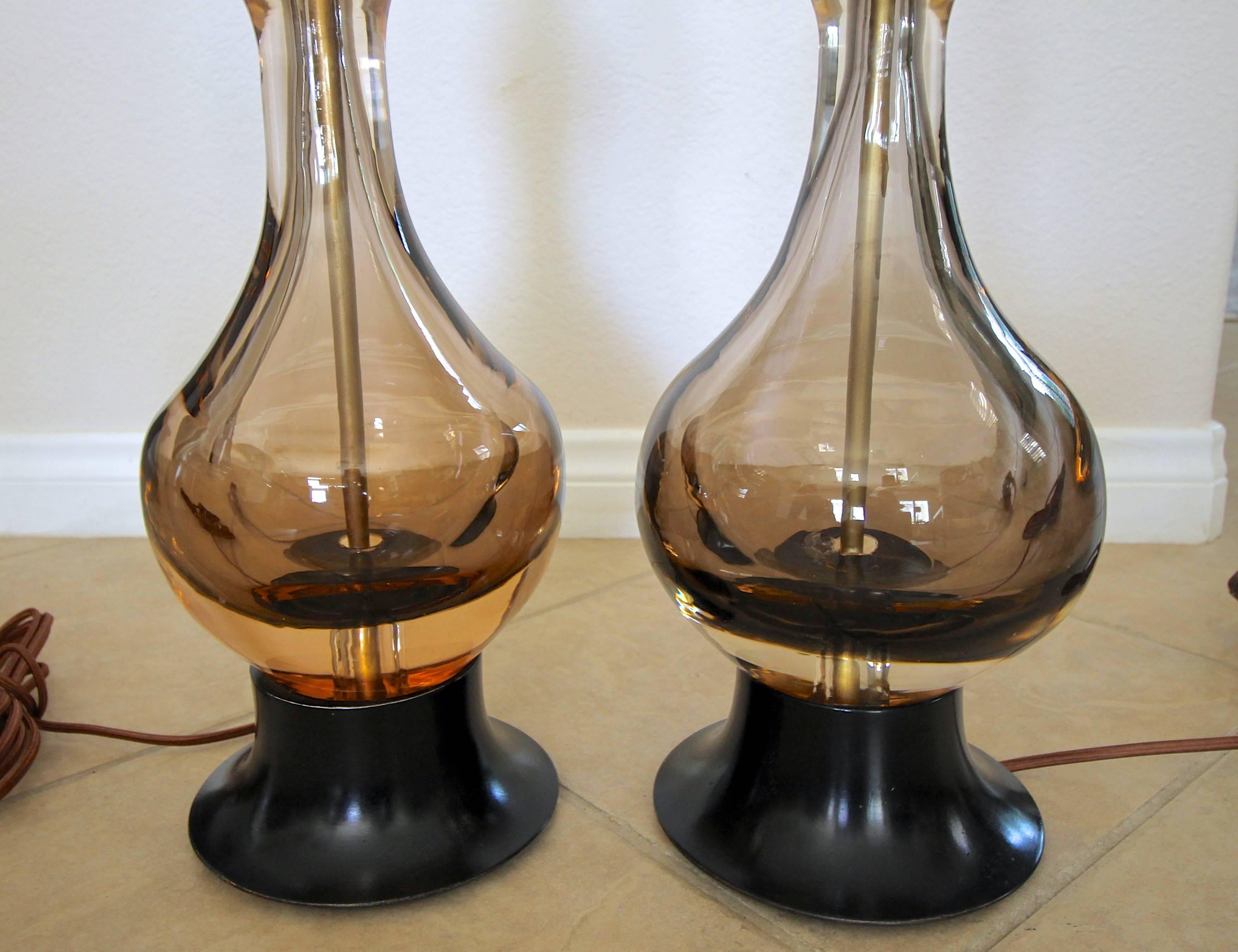 Pair of Flavio Poli Seguso Sommerso Murano Brown Glass Table Lamps 7