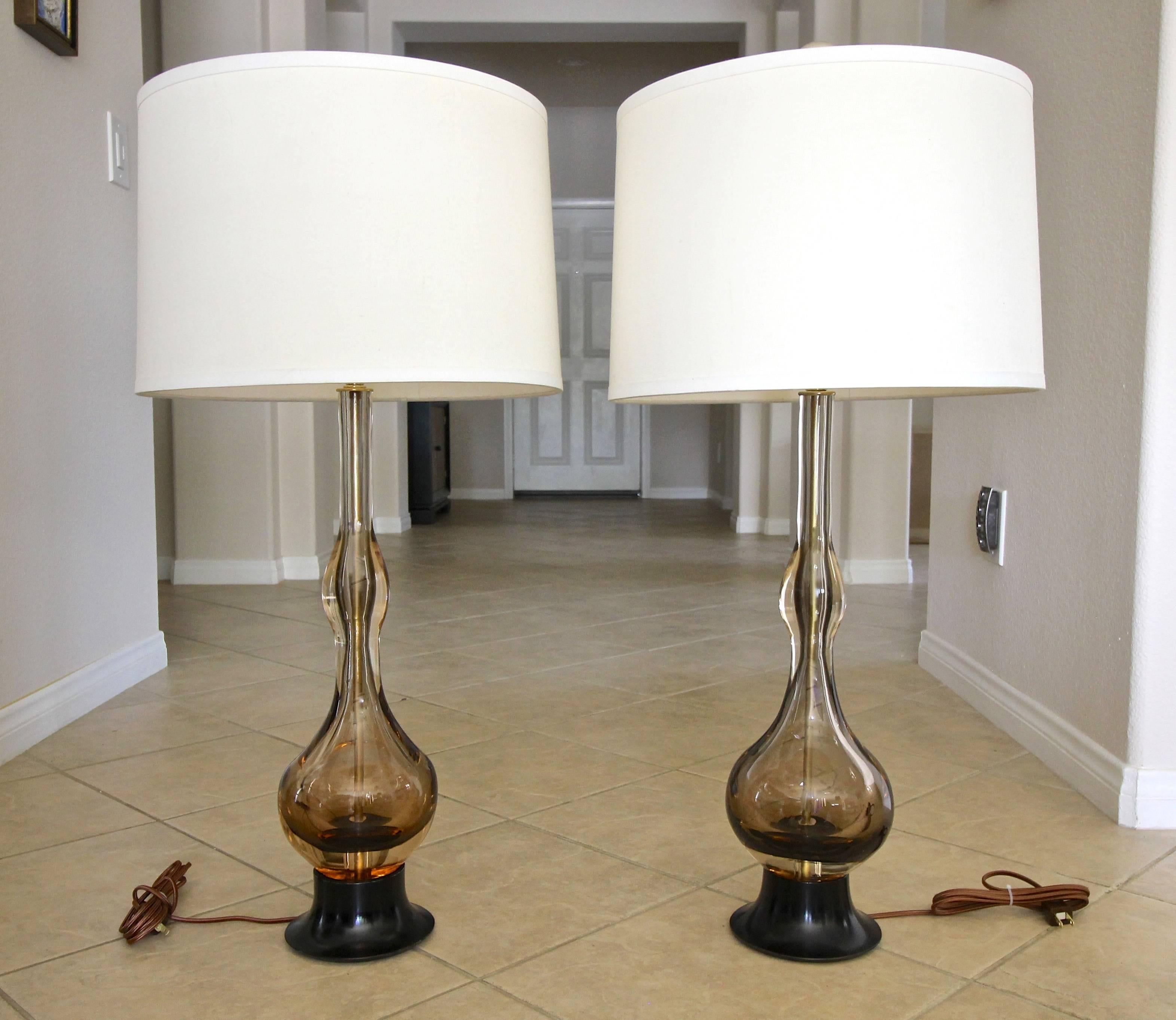 Pair of Flavio Poli Seguso Sommerso Murano Brown Glass Table Lamps 8