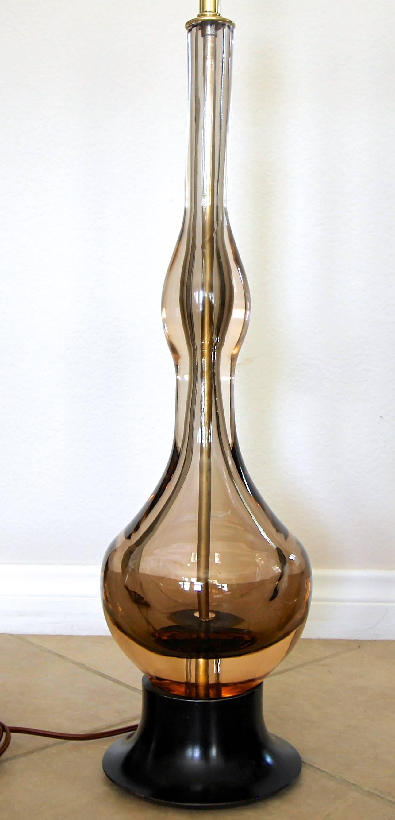 Pair of Flavio Poli Seguso Sommerso Murano Brown Glass Table Lamps 9