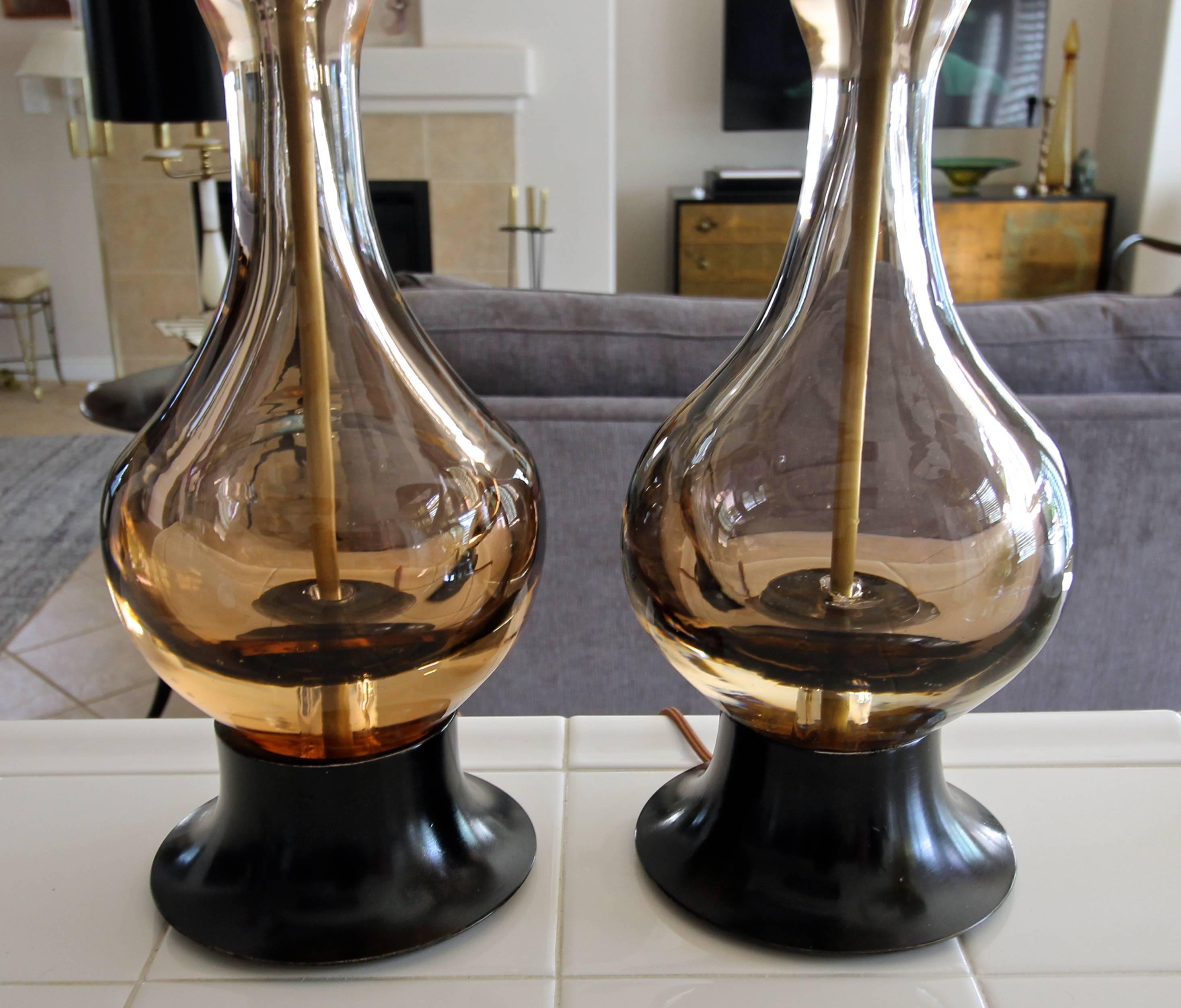 Pair of Flavio Poli Seguso Sommerso Murano Brown Glass Table Lamps 10