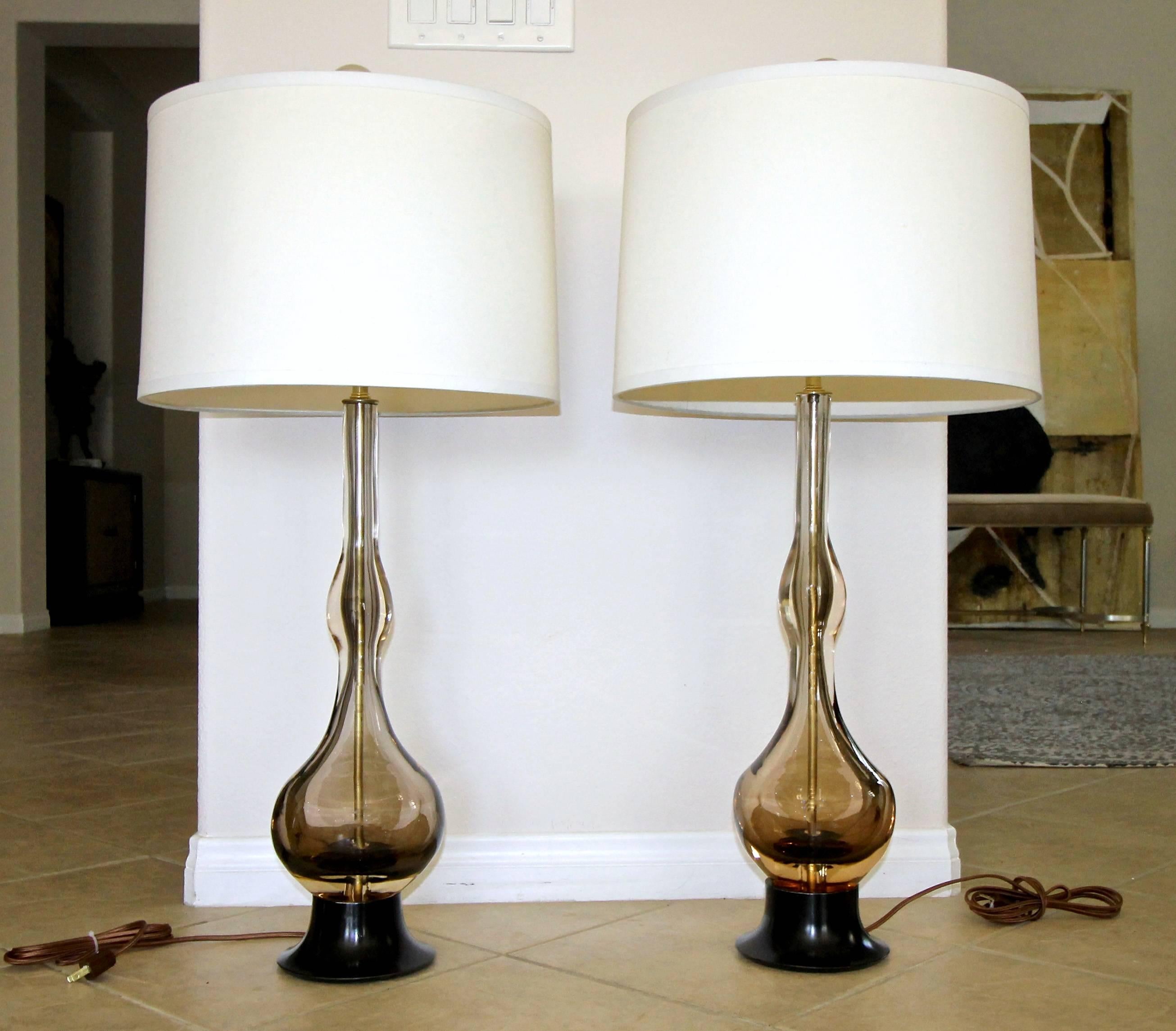 Pair of Flavio Poli Seguso Sommerso Murano Brown Glass Table Lamps 11