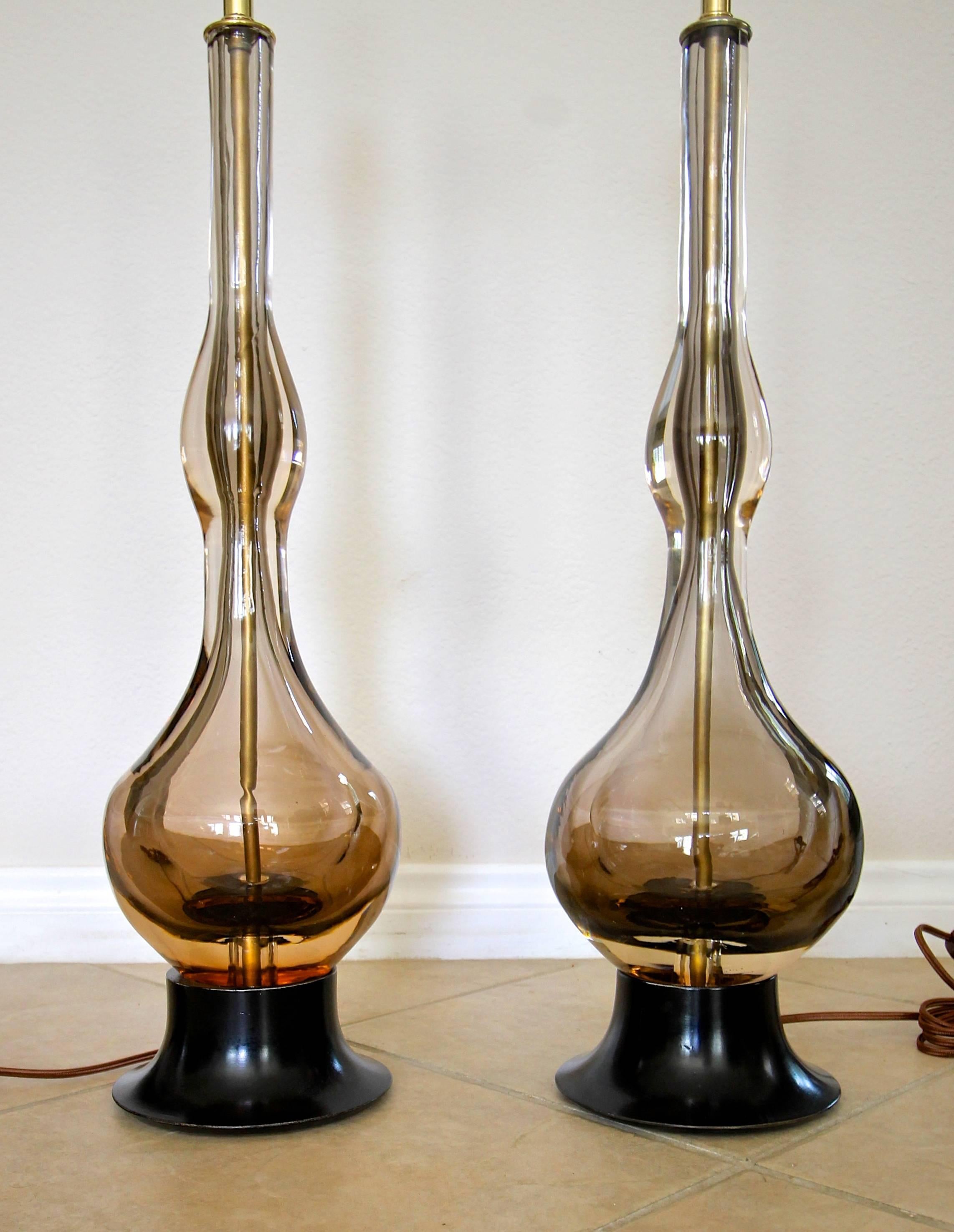 Mid-20th Century Pair of Flavio Poli Seguso Sommerso Murano Brown Glass Table Lamps