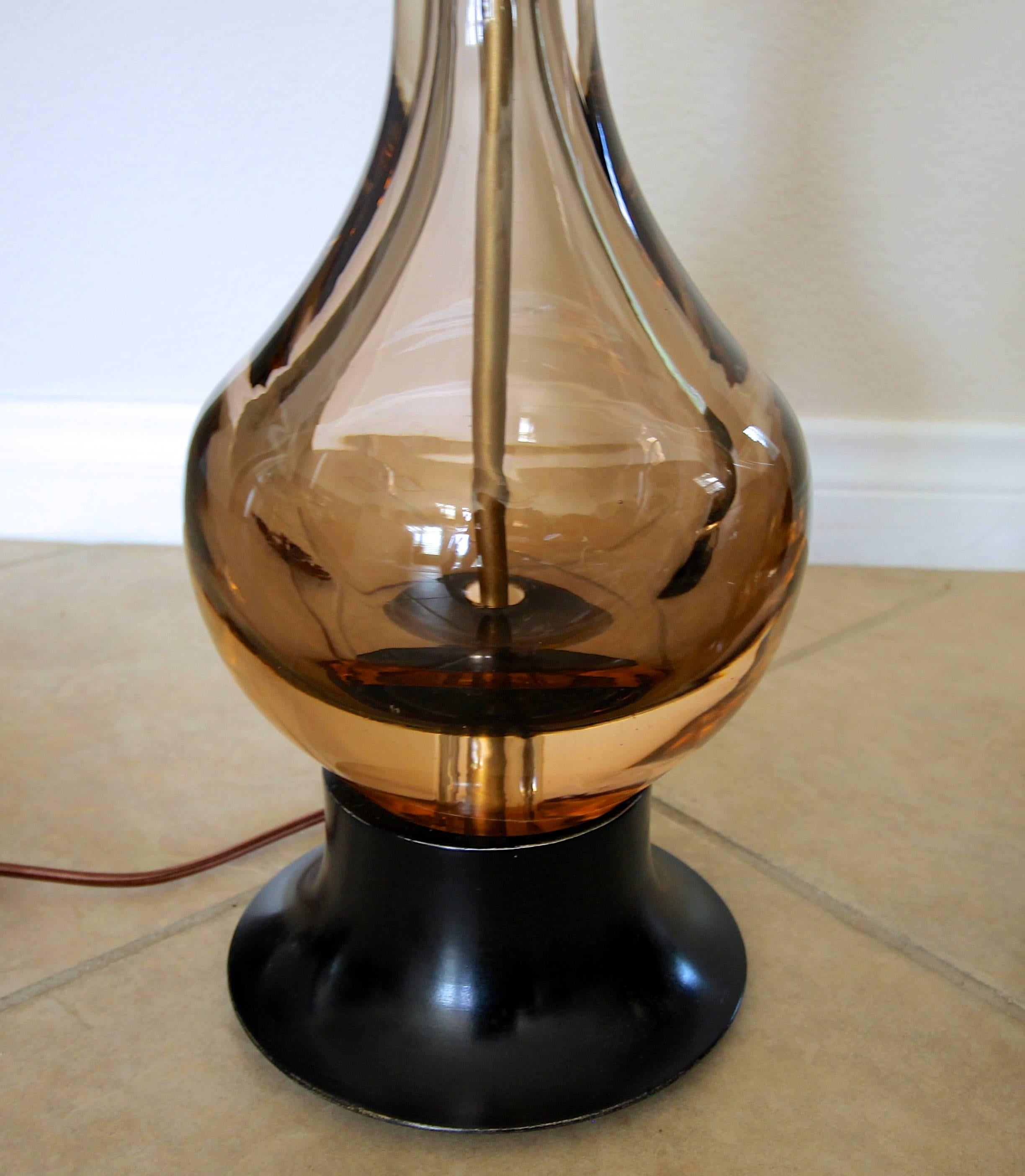 Pair of Flavio Poli Seguso Sommerso Murano Brown Glass Table Lamps 2