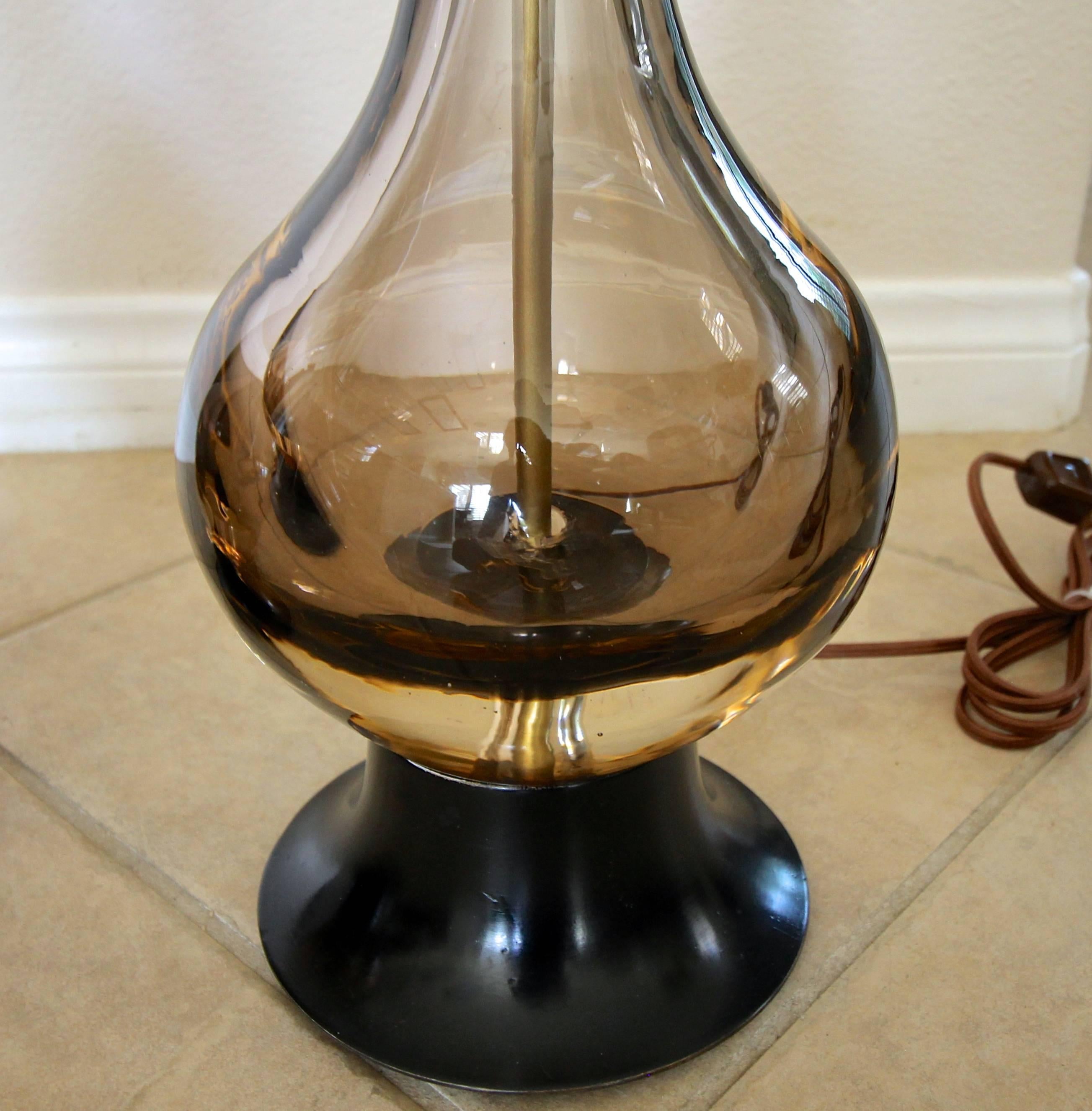 Pair of Flavio Poli Seguso Sommerso Murano Brown Glass Table Lamps 3