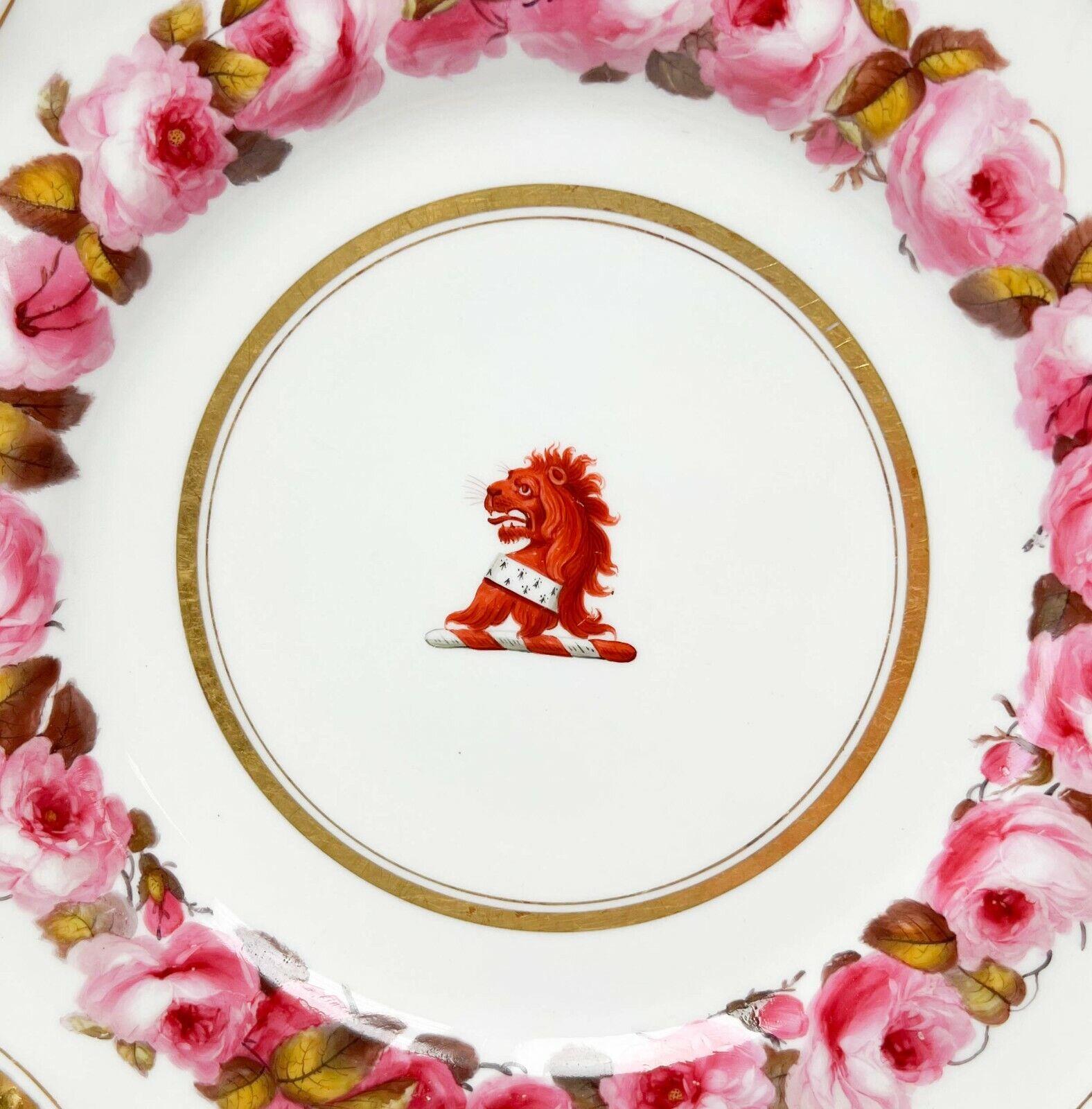 Hand-Painted Pair Flight, Barr & Barr Worcester Hand Painted Porcelain Armorial Dinner Plates