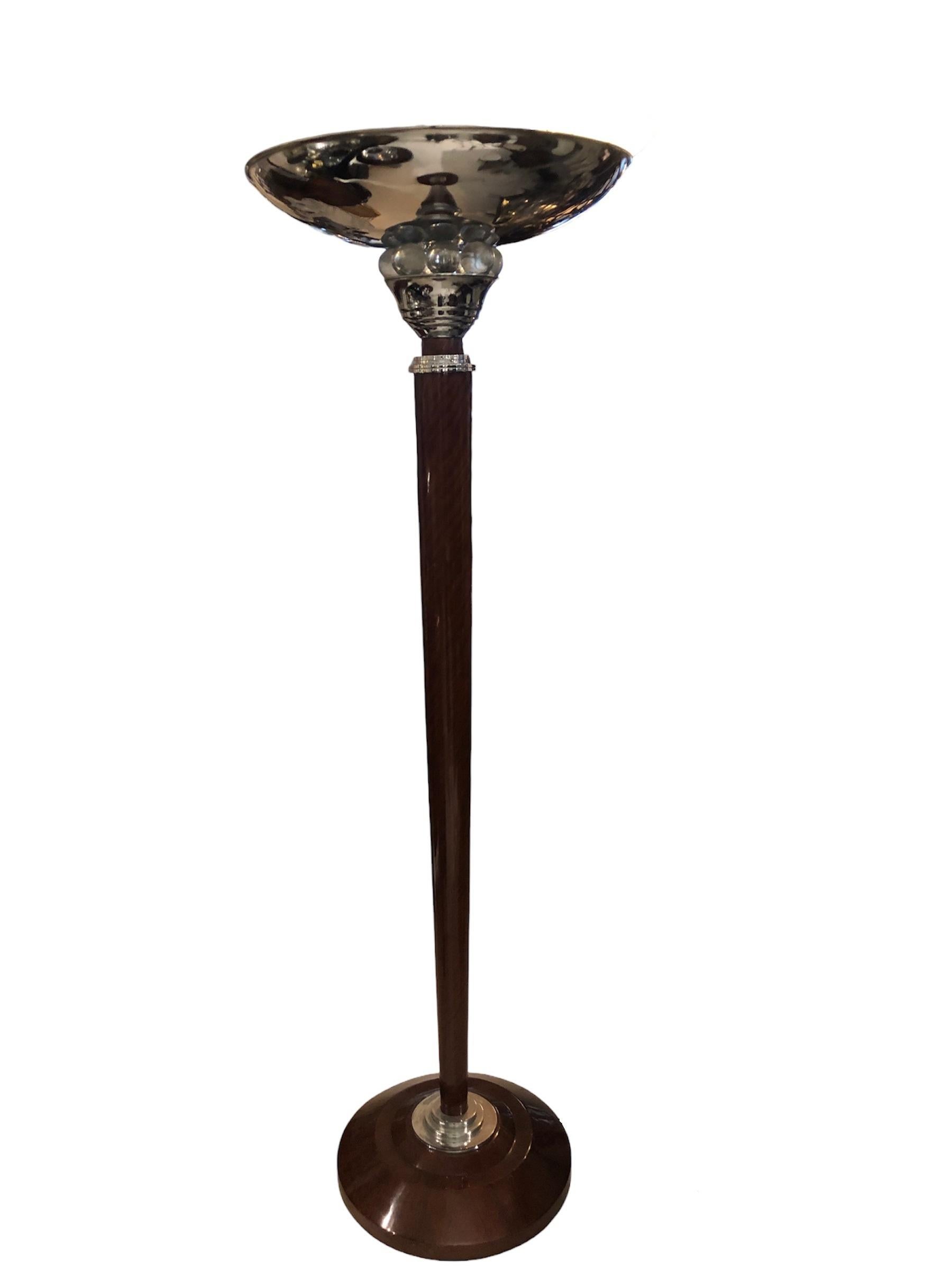 Pair Floor Lamps Art Deco 1920, France, Materials: Wood, Chrome and Glass For Sale 14