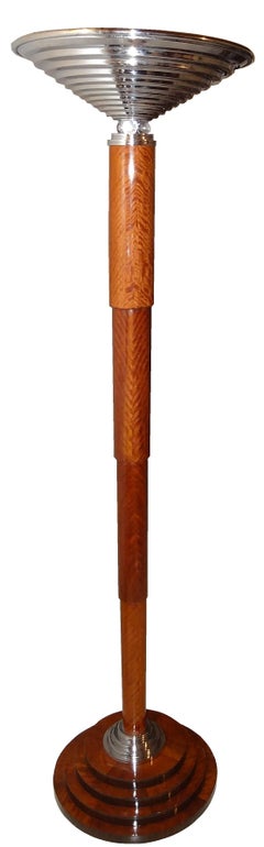 Pair Floor Lamps Art Deco 1930, France, Materials: Wood, Chrome and Glass