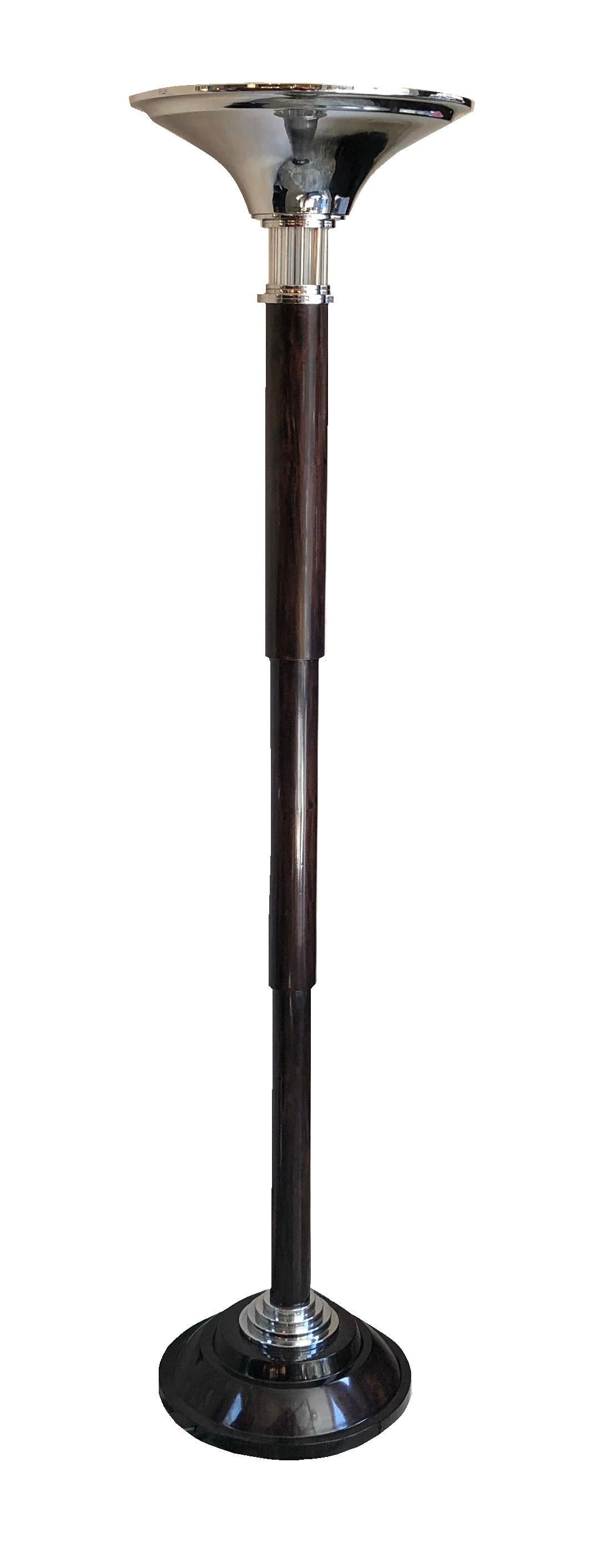 Pair Floor Lamps Art Deco 1930, France, Materials: Wood, Chrome and glass tubes For Sale 5