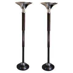 Pair Floor Lamps Art Deco 1930, France, Materials: Wood, Chrome and glass tubes