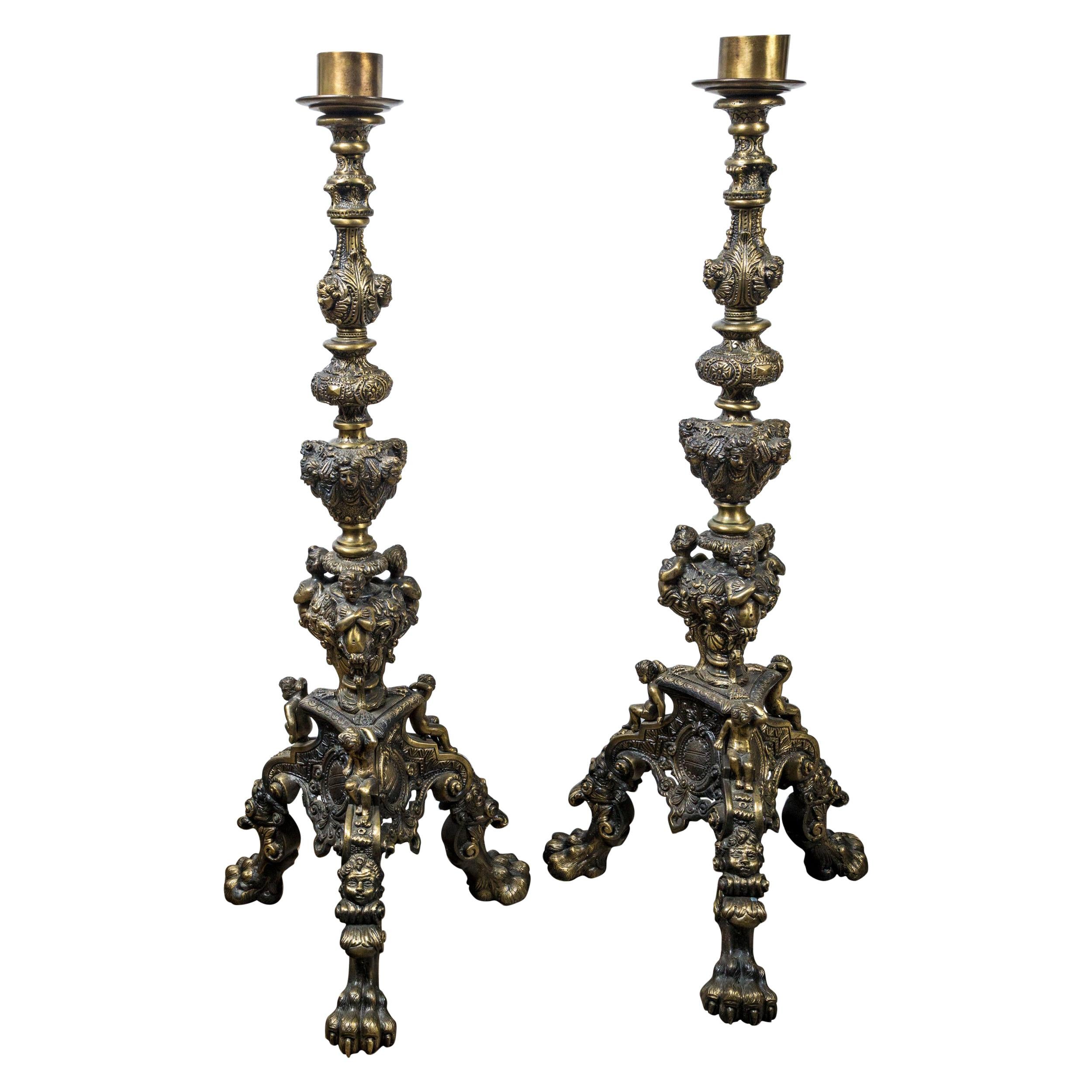 Free Standing Seven Branch Floor Menorah, a Pair For Sale at 1stDibs