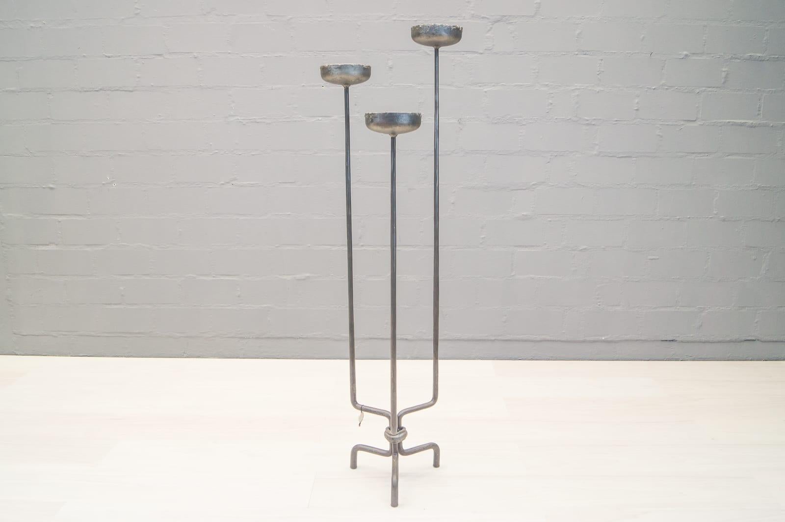 German Pair of Floor Wrought Candleholders by Manfred Bredohl Vulkanschmiede, 1970s