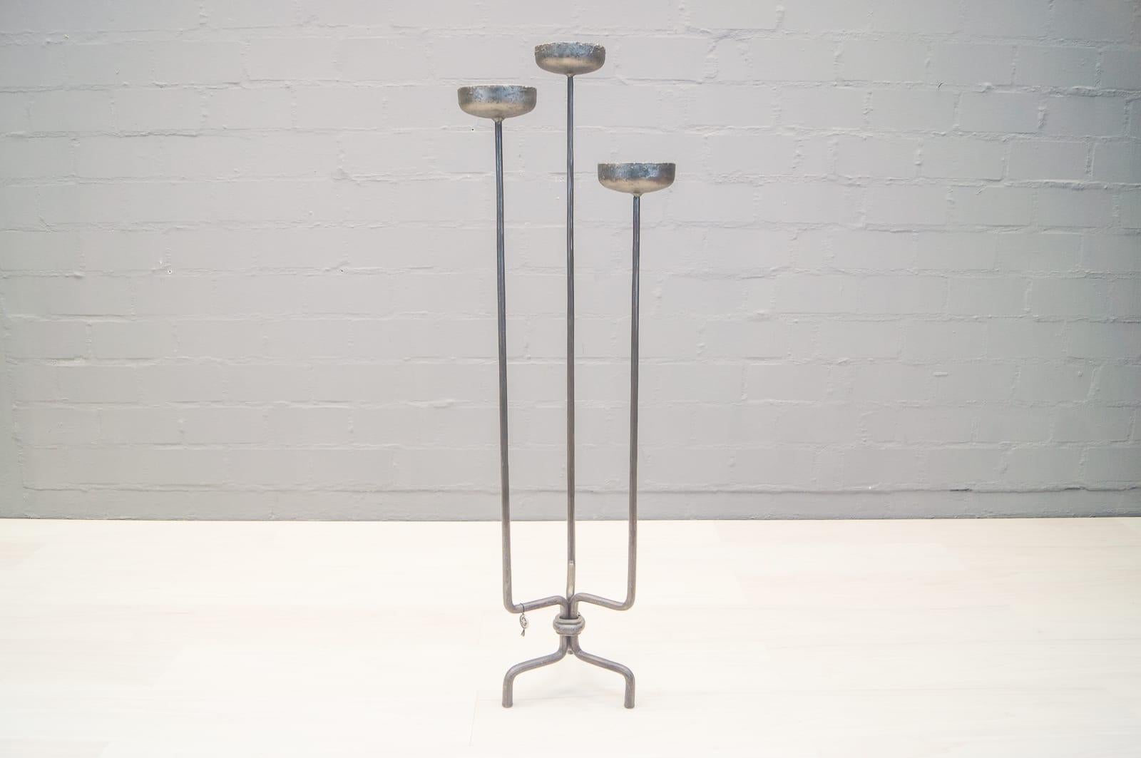 Hand-Crafted Pair of Floor Wrought Candleholders by Manfred Bredohl Vulkanschmiede, 1970s