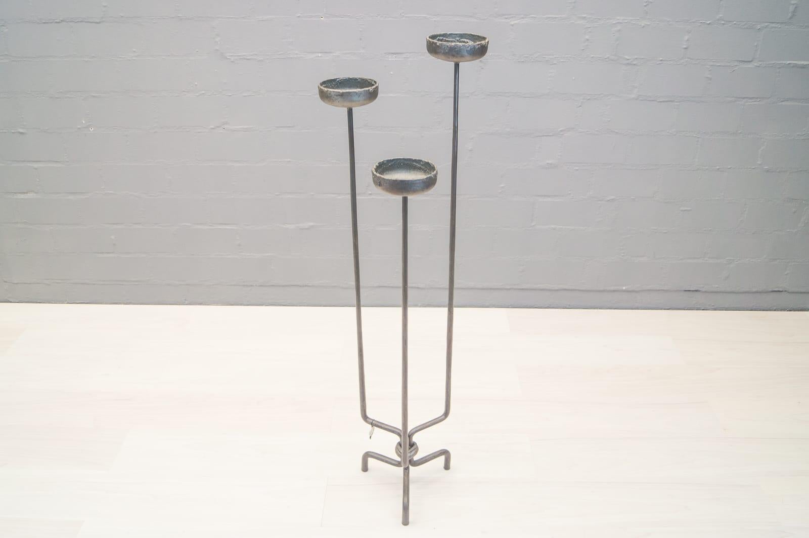 Pair of Floor Wrought Candleholders by Manfred Bredohl Vulkanschmiede, 1970s In Good Condition In Nürnberg, Bayern