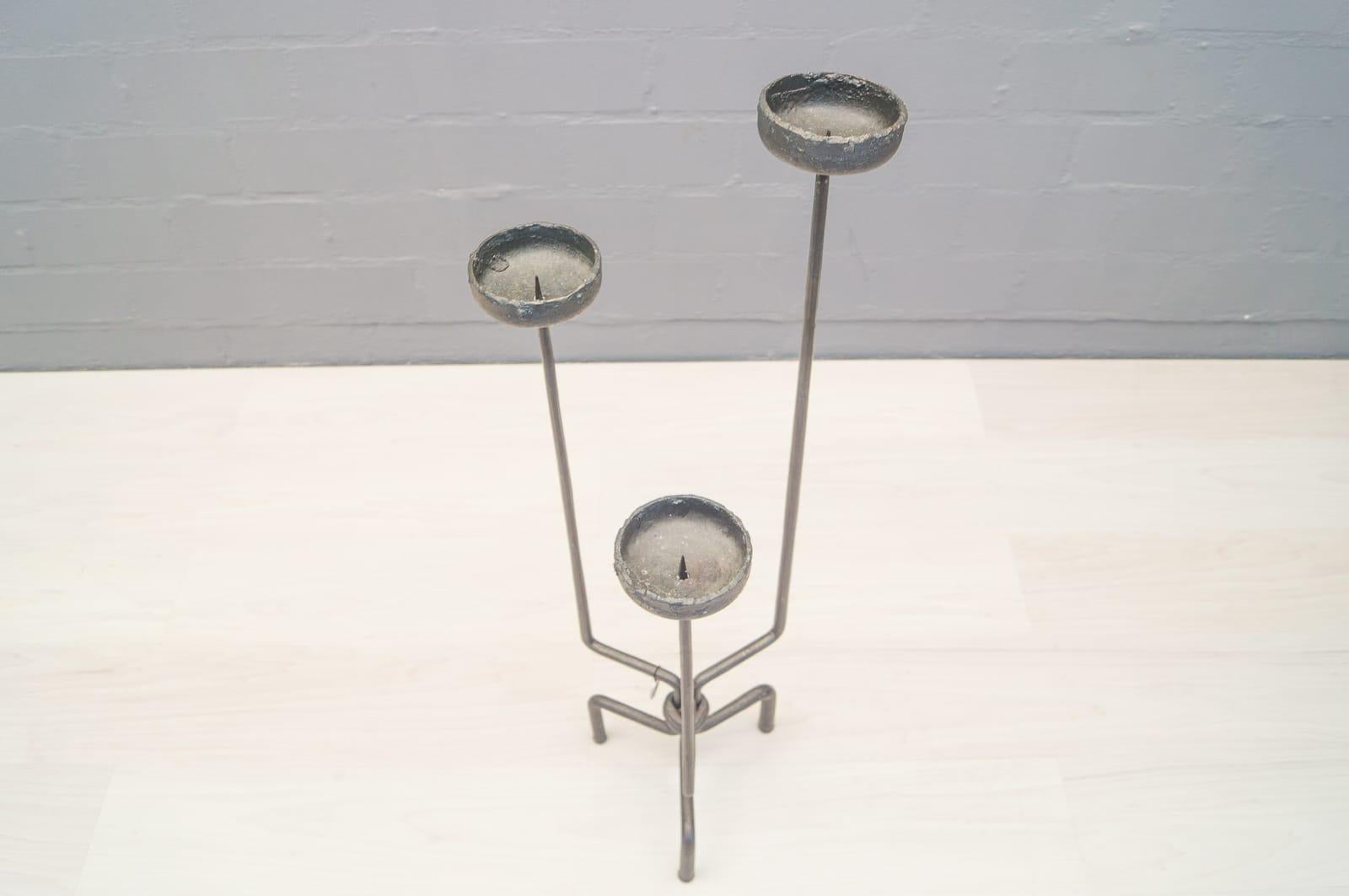 Late 20th Century Pair of Floor Wrought Candleholders by Manfred Bredohl Vulkanschmiede, 1970s