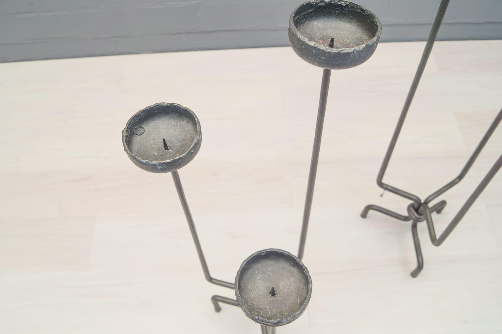 Pair of Floor Wrought Candleholders by Manfred Bredohl Vulkanschmiede, 1970s 1