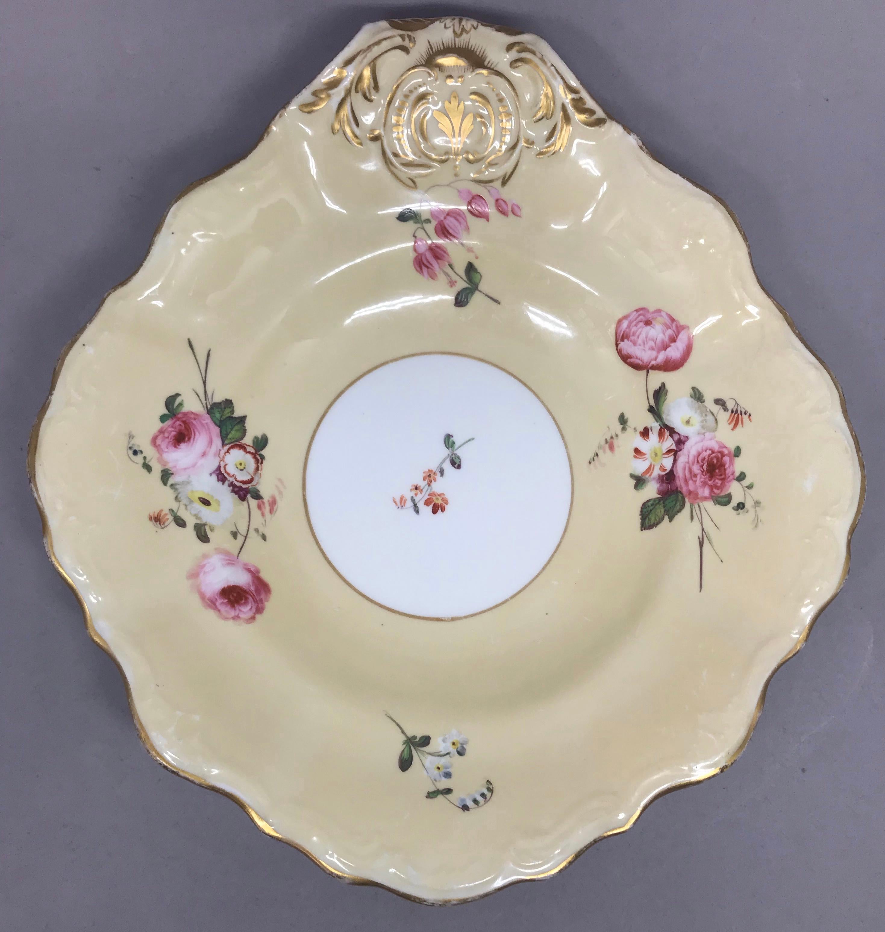 English Pair of Floral and Gilt Painted Sweetmeat Dishes For Sale
