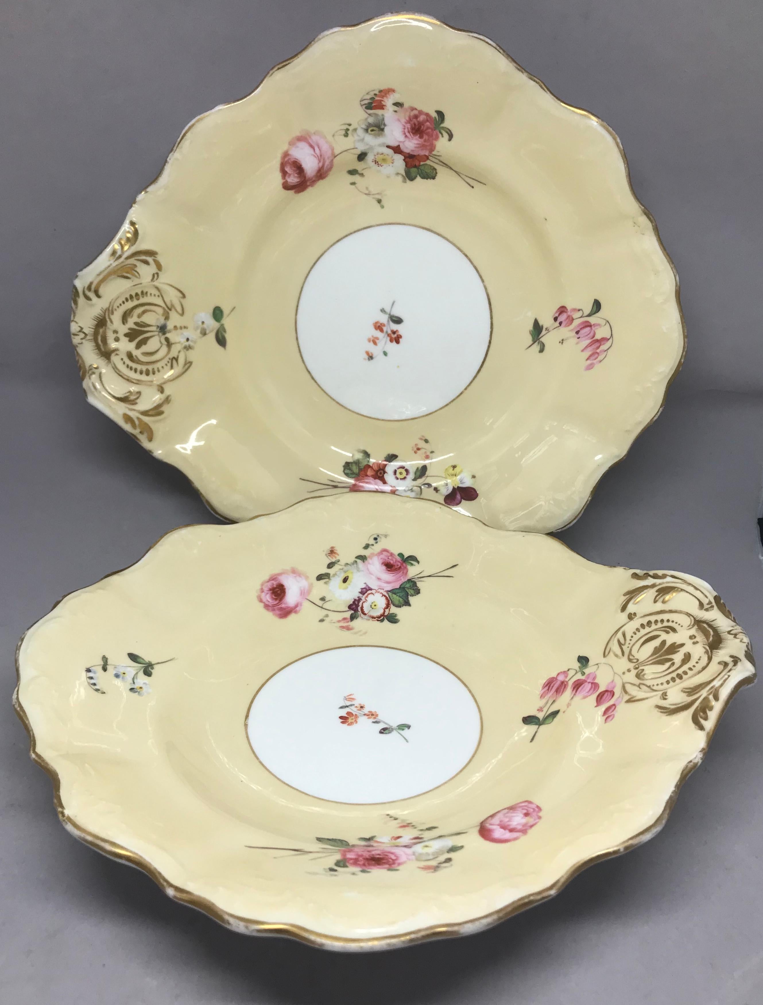Porcelain Pair of Floral and Gilt Painted Sweetmeat Dishes For Sale