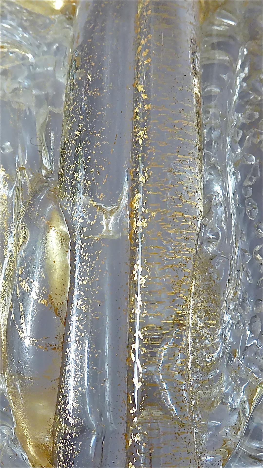 Pair of Floral Barovier & Toso Leaf Sconces Murano Art Glass Clear Golden, 1970s 8