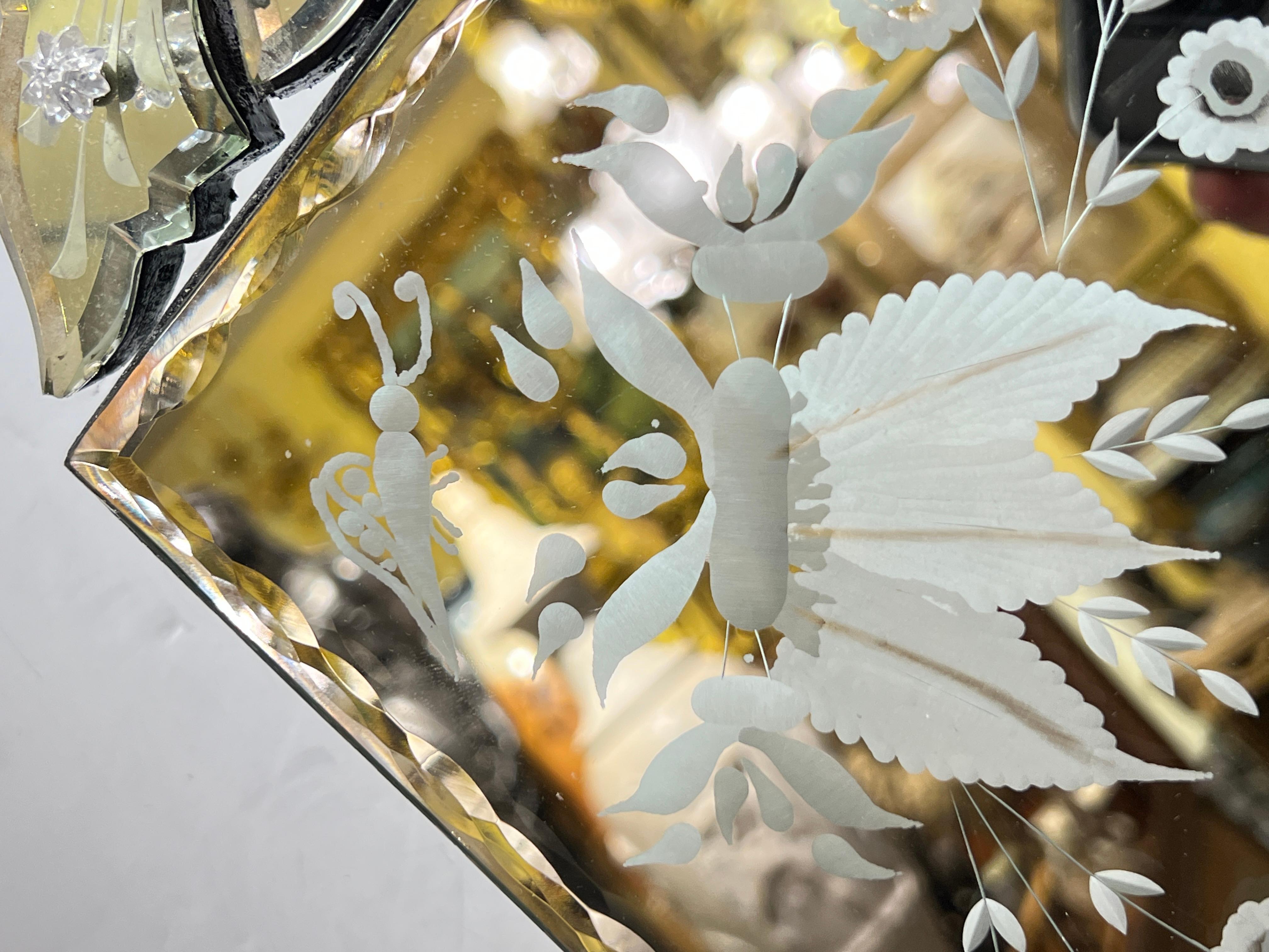 Pair Floral Engraved Venetian Wall Mirrors In Good Condition For Sale In New York, NY