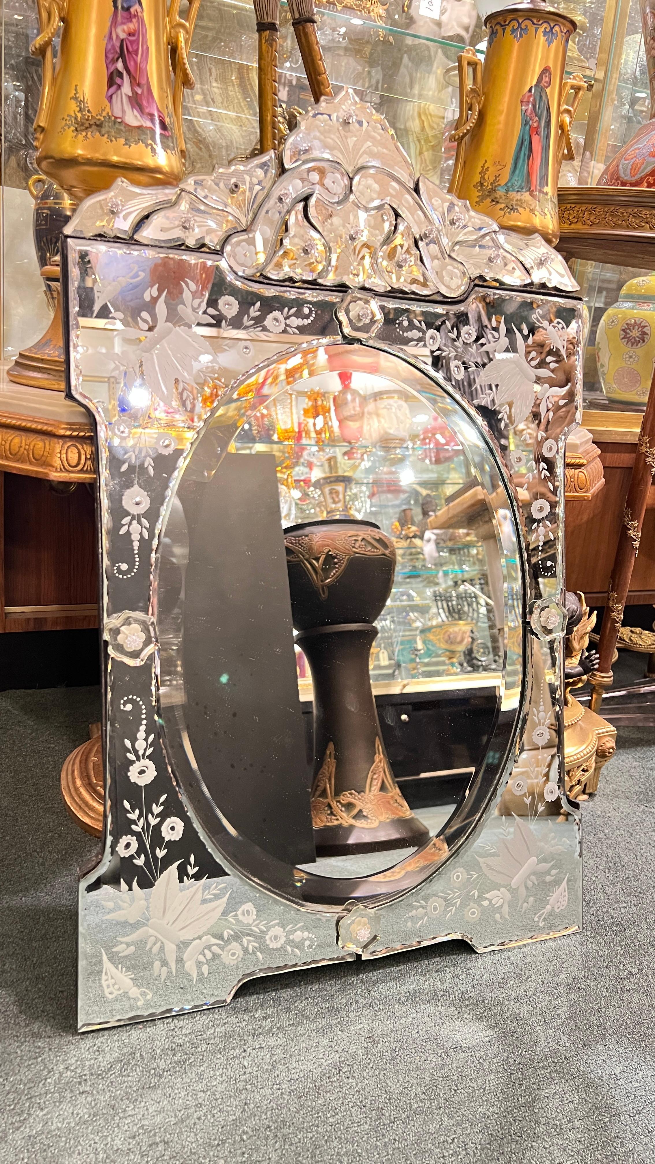 Pair Floral Engraved Venetian Wall Mirrors For Sale 2