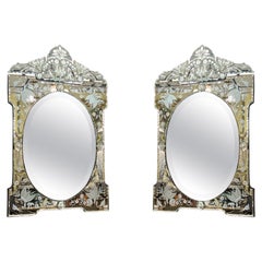 Pair Floral Engraved Venetian Wall Mirrors