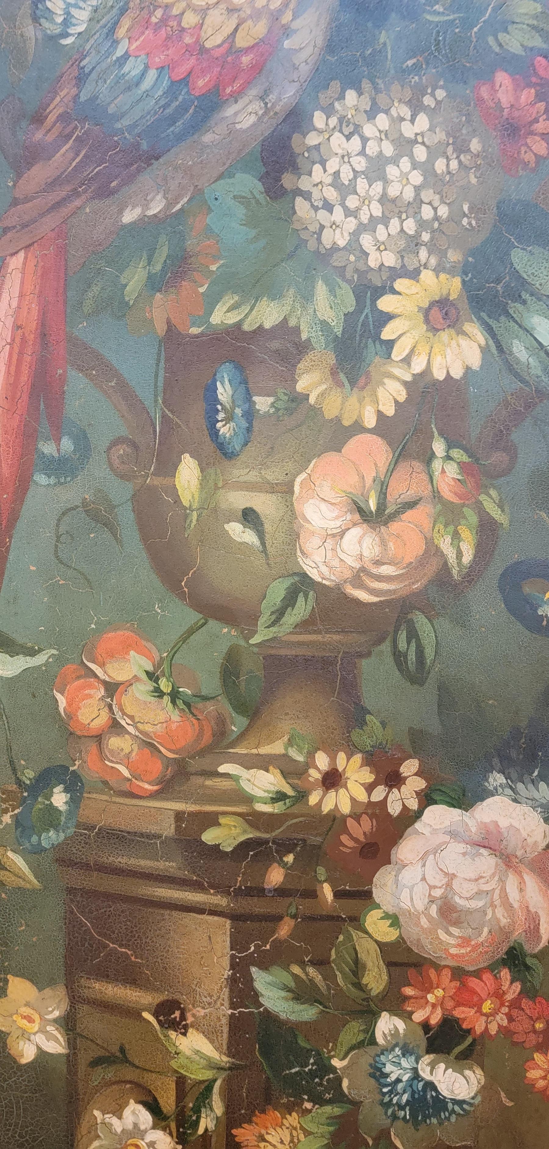 Floral & Parrot Wall Panels / Paintings 1920's For Sale 8