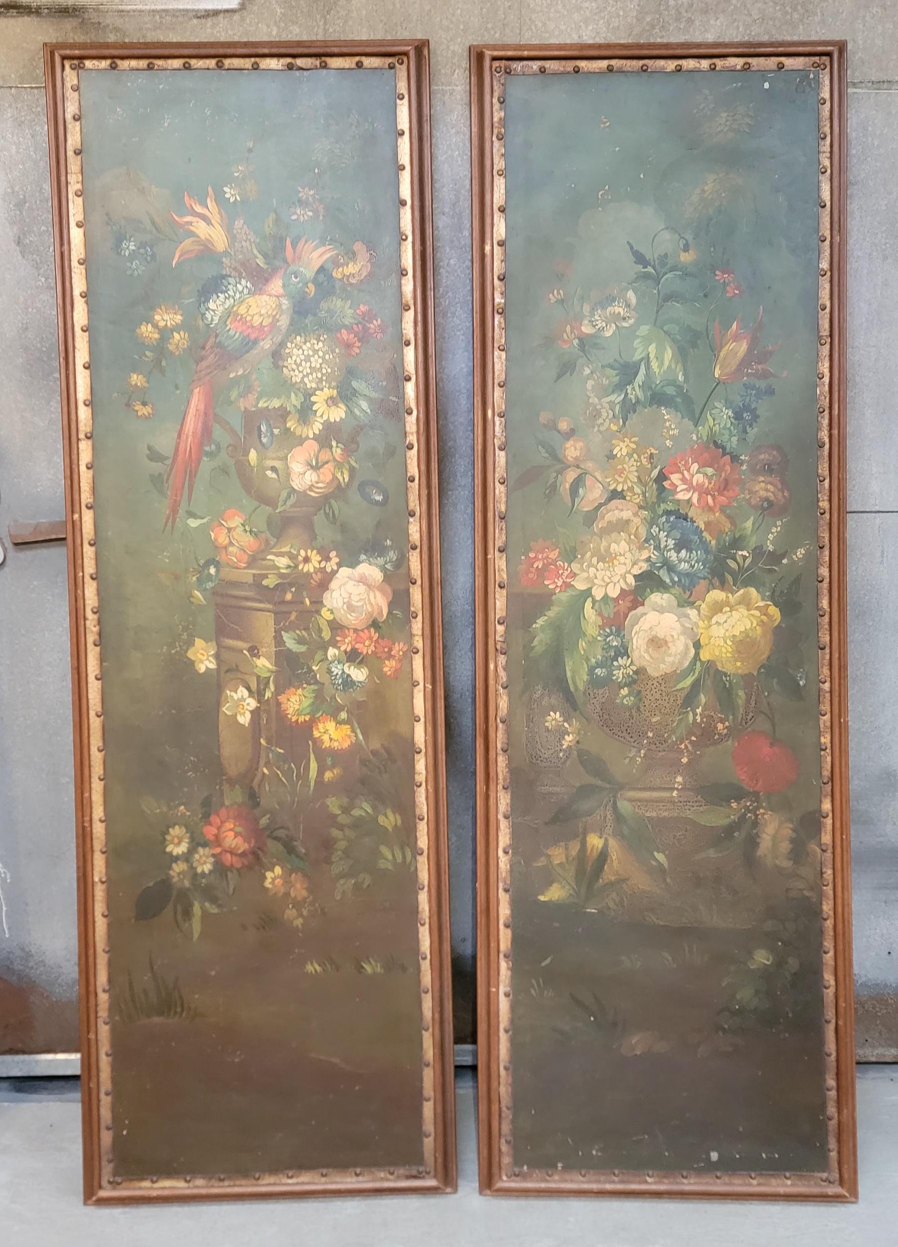 Floral & Parrot Wall Panels / Paintings 1920's For Sale 9