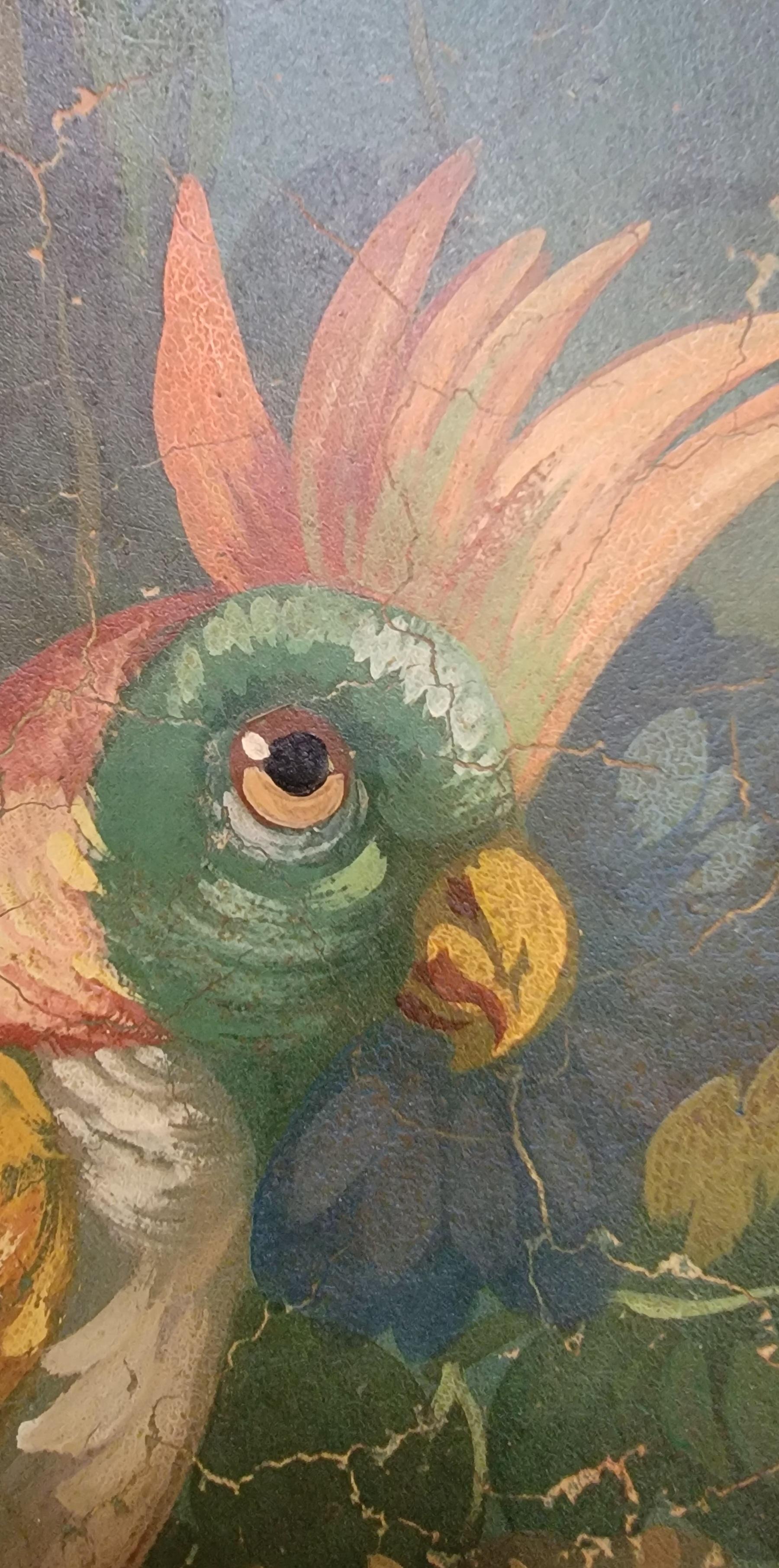 Floral & Parrot Wall Panels / Paintings 1920's In Fair Condition For Sale In Fulton, CA